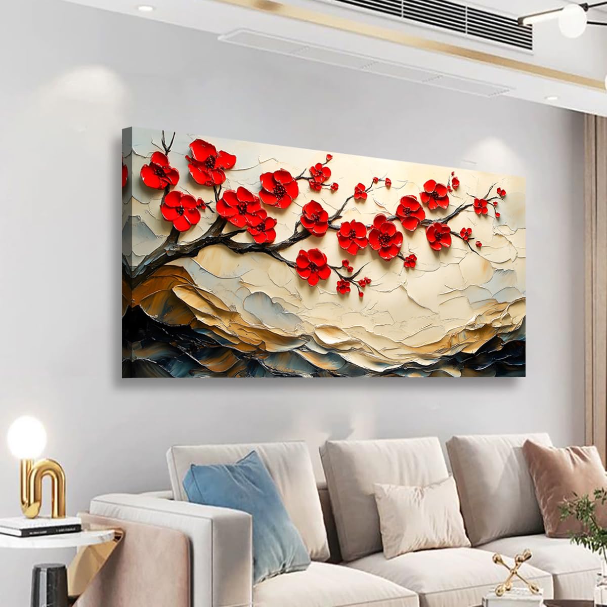 Tree of Life Pictures Canvas Wall Art for Living room Office Bedroom Red Flower Tree Wall Decor (40"L x 20"W / Red Flower Tree of Life)