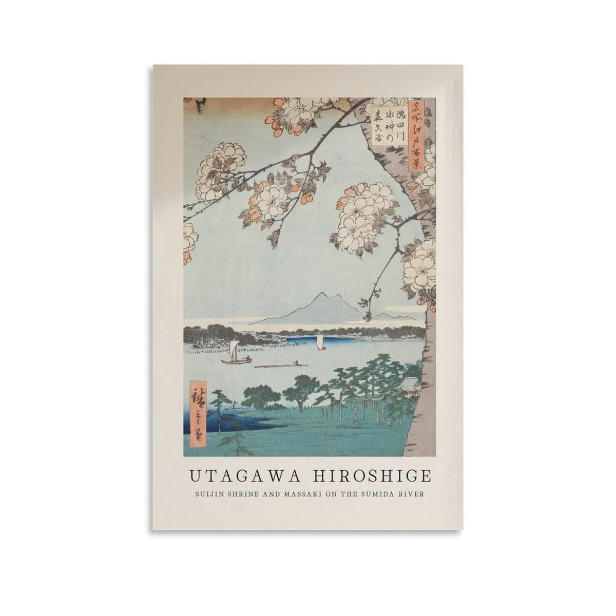 Utagawa Hiroshige Suijin Shrine Sumida River Japanese Ukiyoe Cherry Blossom Scene Canvas Printing Wall Art Prints Japandi Posters Wall Decor for Living Room Bedroom Office 12x18inch (style-3 / 18"L x 12"W)