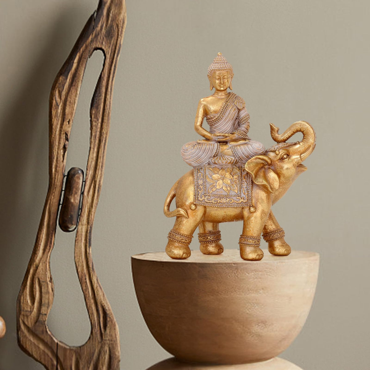 Buddha Statue for Home Decor Gold 9.25" (Elephant Buddha Statues / 6.69"*3.35"*9.25")
