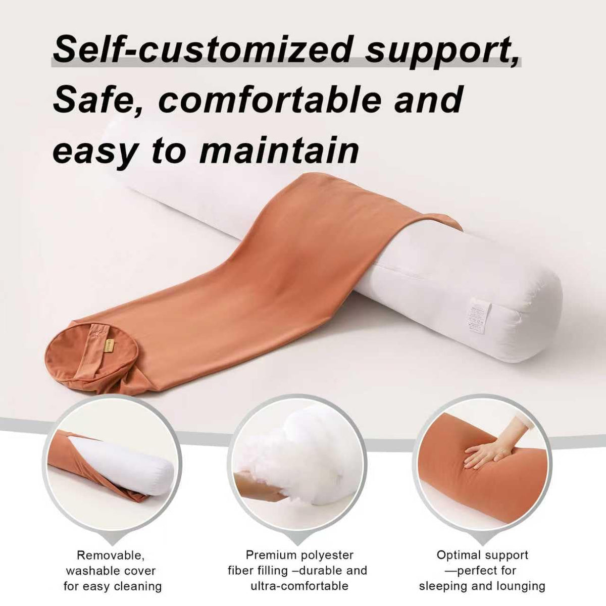 Long Round Body Pillow for Adults (Amber Orange / 39.37"*7.87")