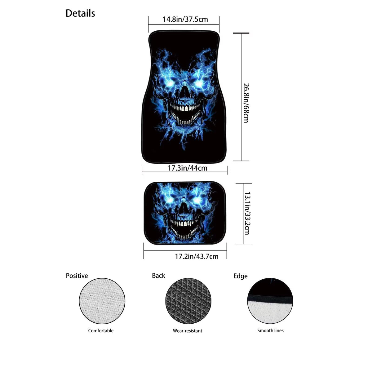 Blue Skull Auto Floor Mat Protector Universal Skull Car Floor Mats 4 Piece Non Slip Rubber Car Rugs Carpet Mats Full Set Washable Skulls Automotive Accessories (Blue Skull)
