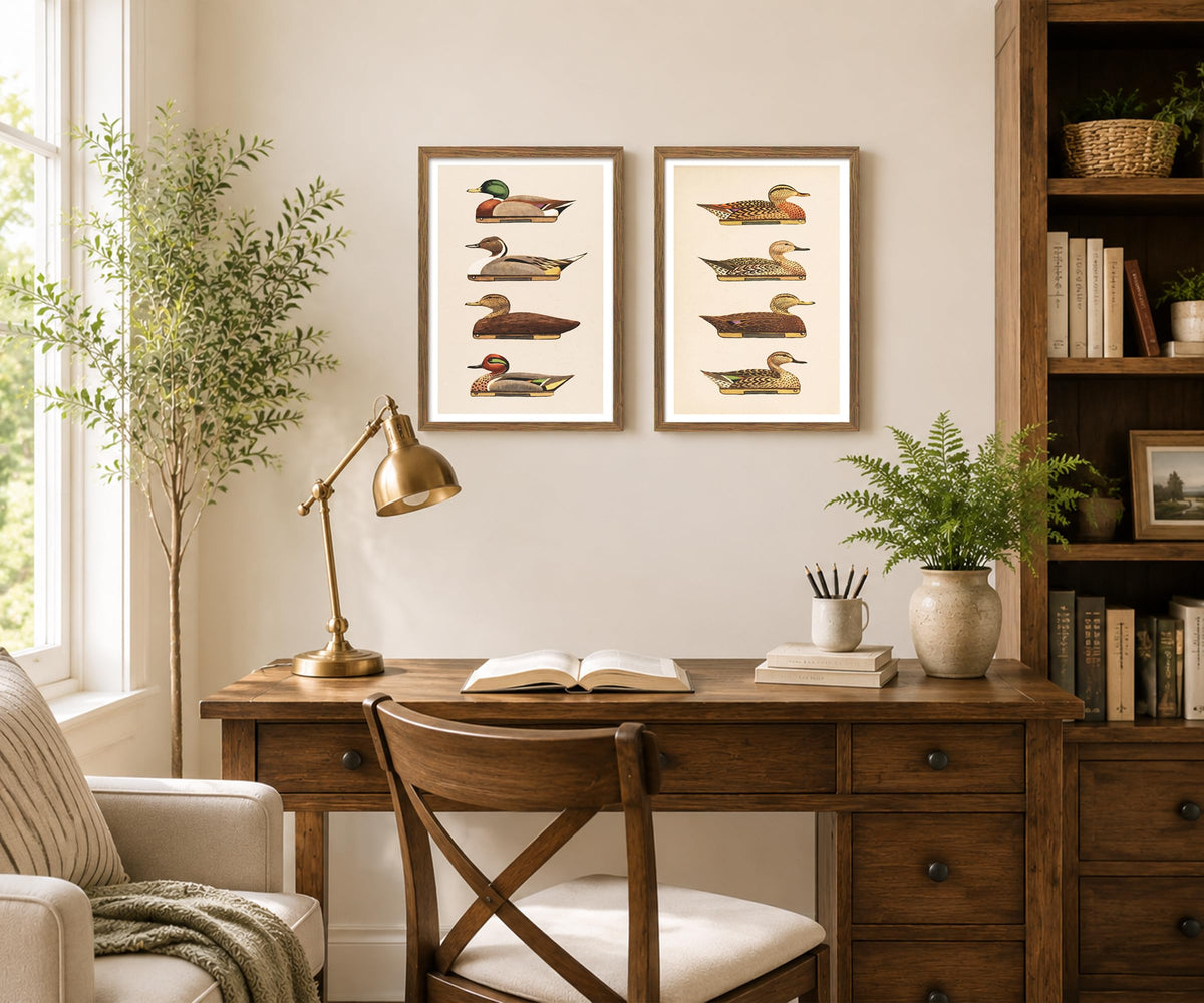 Vintage Duck Wall Art Set of 2 Framed (landduck / 12"L x 16"W)