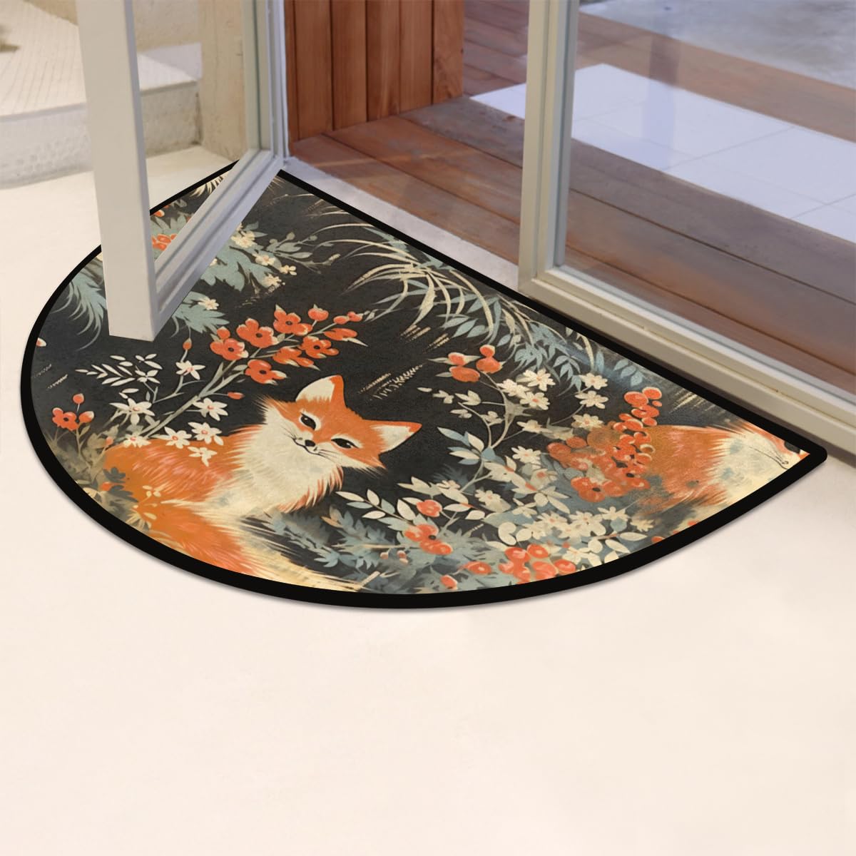Fox Half Round Doormat Non Slip Half Moon Rug Outdoor Welcome Mat (B 015)