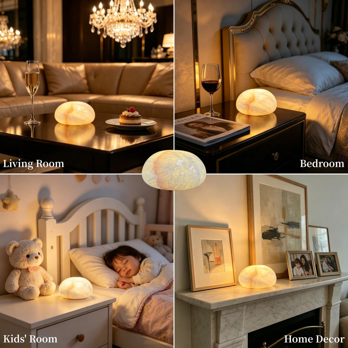 Natural Marble Lamp Cordless Touch Control Night Light 3 (White - Model B)