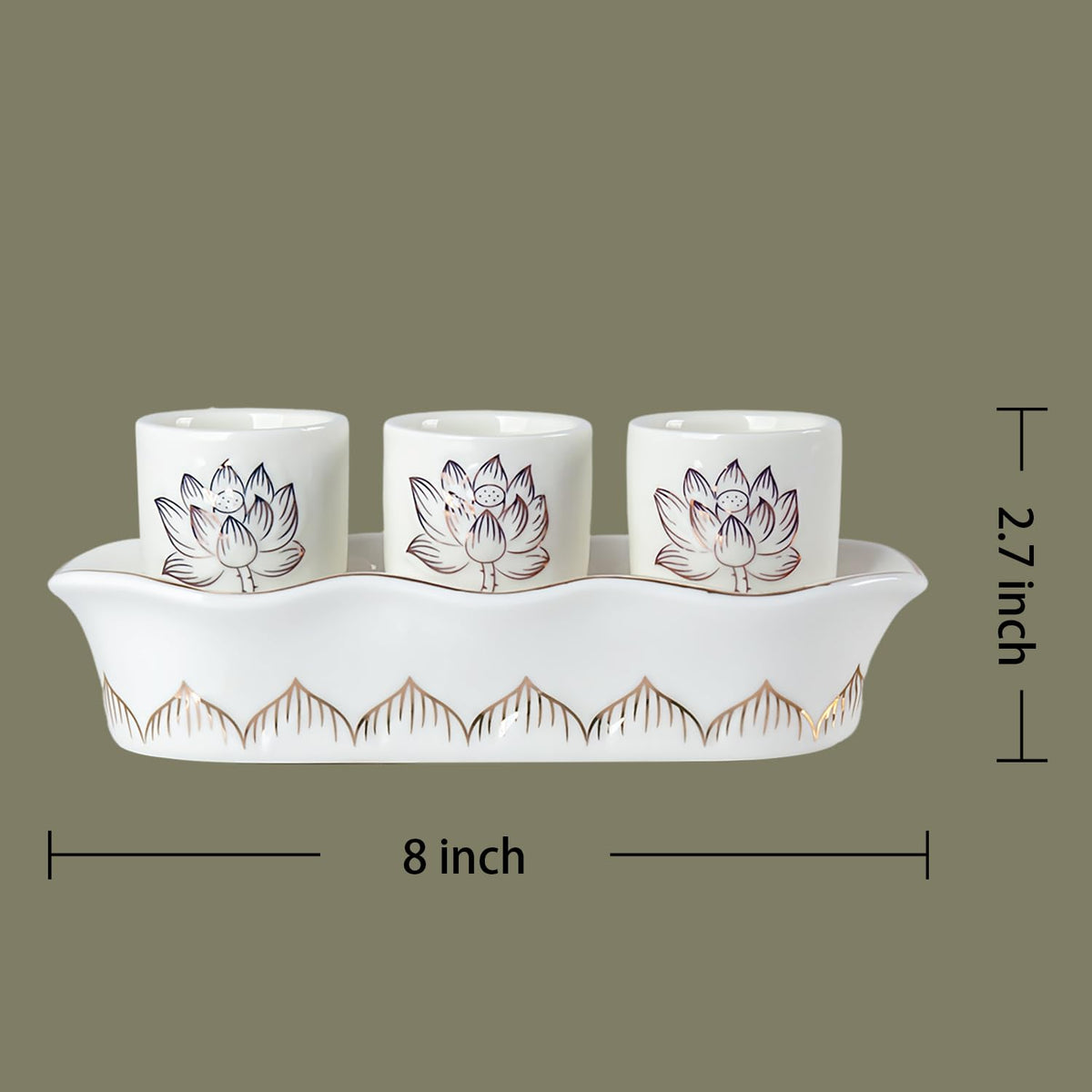 White Buddhist 3 Altar Cups Set (3 White Ceramic Cup Set - No Lid)