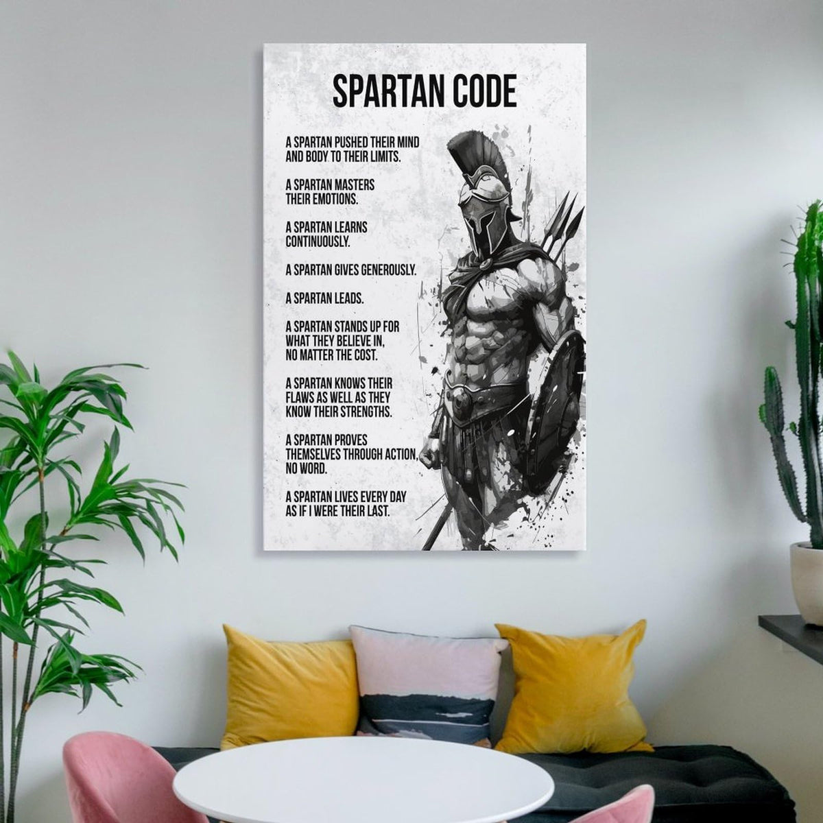 Spartan Code Motivational Quote Canvas Printing Wall Art Prints Wall Decor Posters Warrior Philosophy Monochrome Minimalist Living Room Bedroom Office Gym Study Decor 16x24inch (style-28 / 16x24inch(40x60cm) Frame)