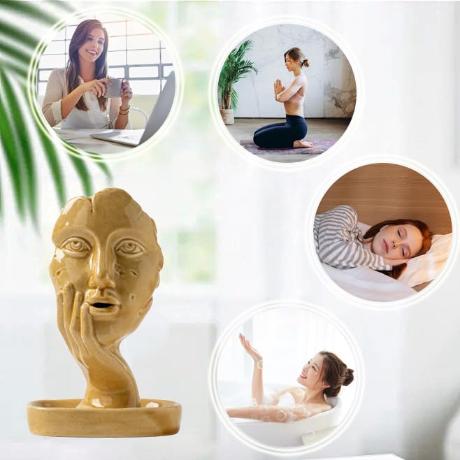 Fall Yellow Women Face Backflow Incense Burner Holder for Sticks Cones (Yellow Face)