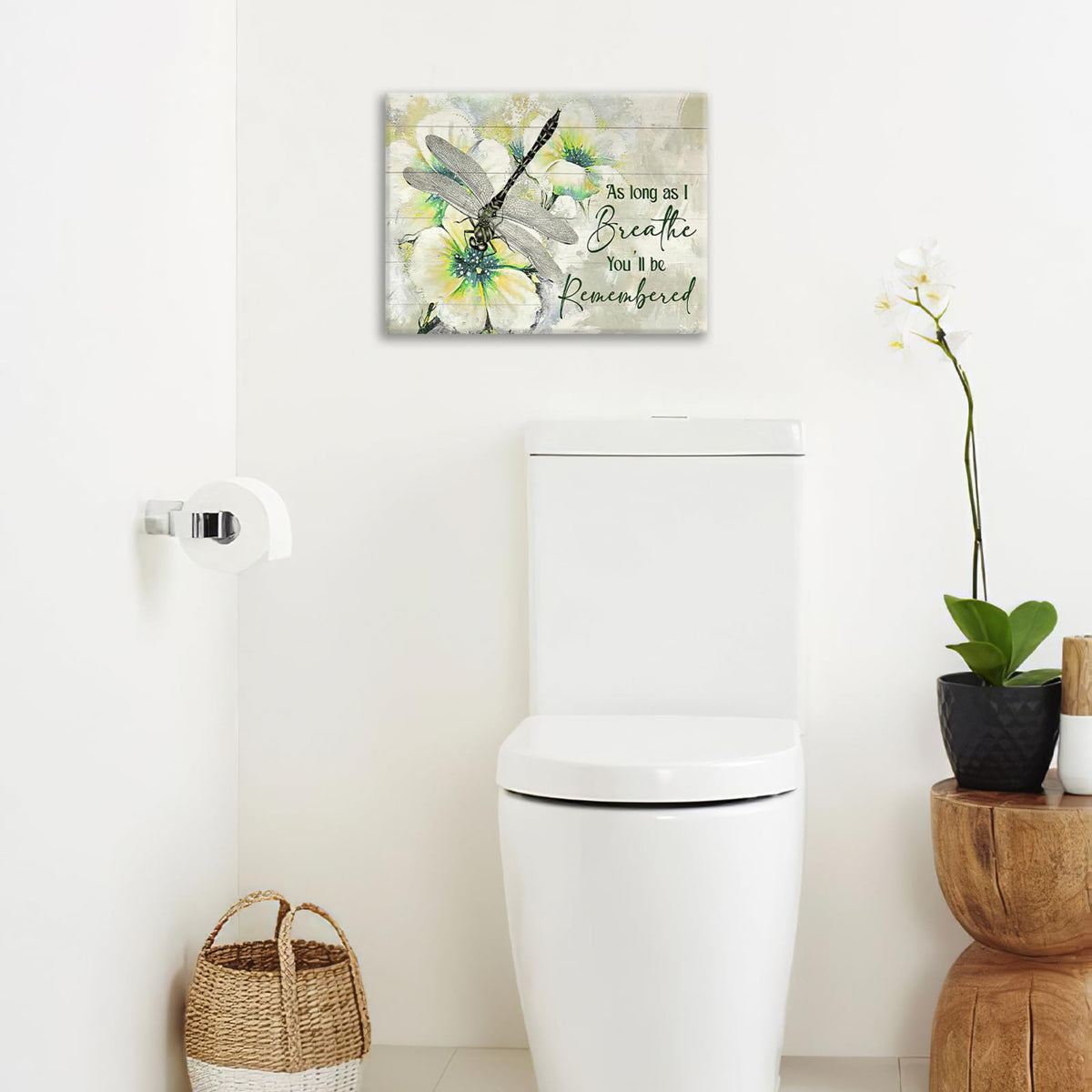 Dragonfly Wall Art As Long As i Breathe Memorial Rustic Pictures Wall Decor Canvas Painting Artwork Framed For Bathroom Bedroom Kitchen 12"x16" (Dragonfly / 16"L x 12"W)