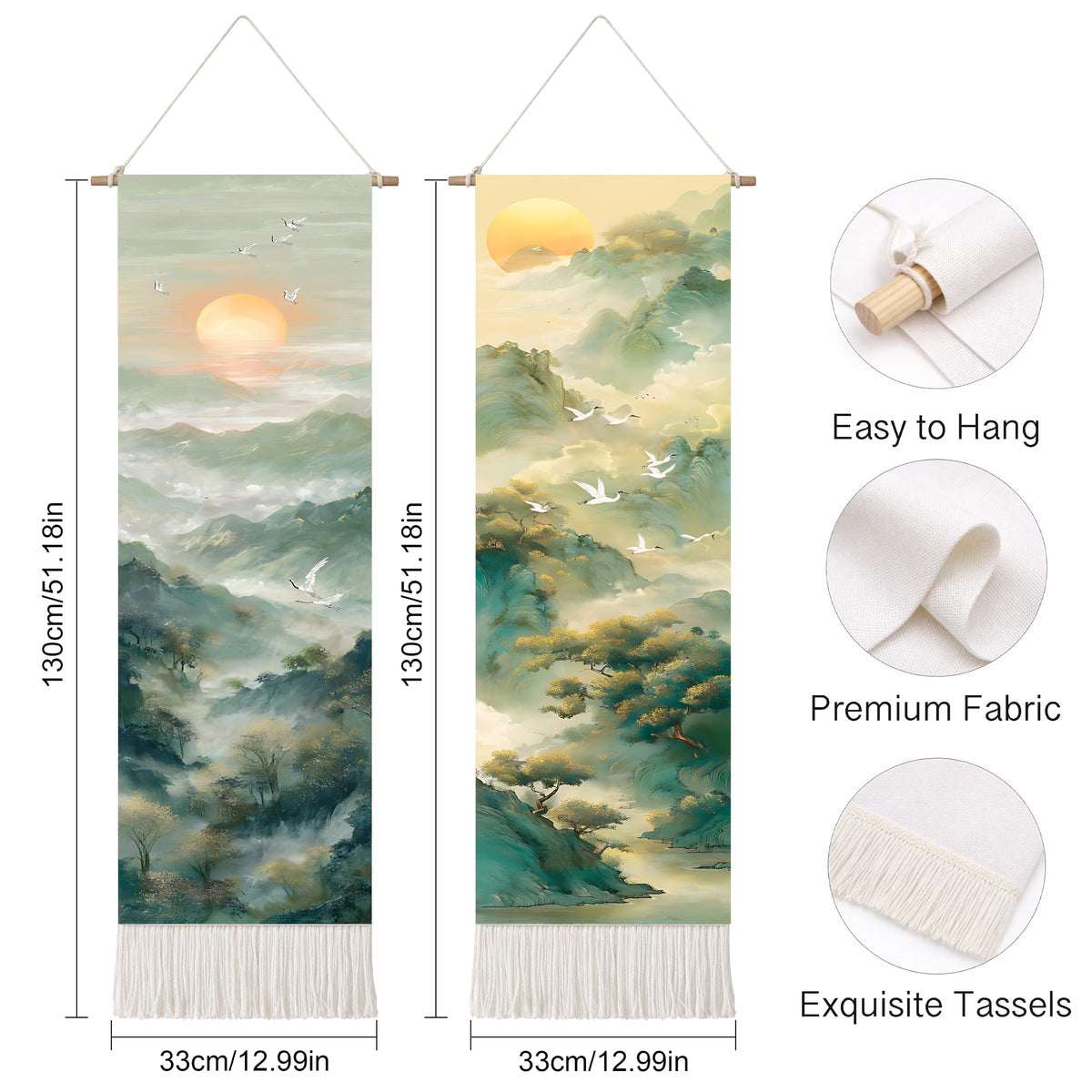 2 Pack Long Vertical Wall Tapestry (Mist Mountain Layers / 13"Wx51"H)