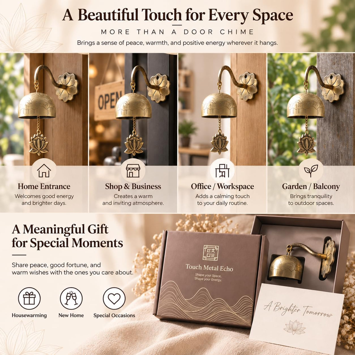 Solid Brass Bell for Door (Gold Lotus)
