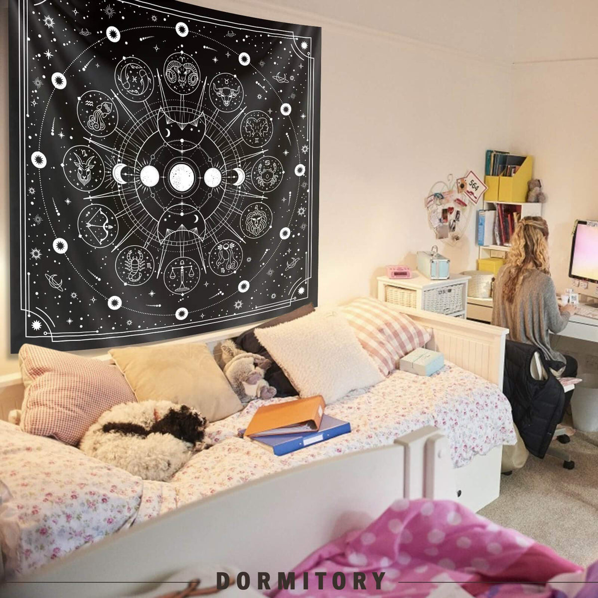 Zodiac Astrology Witchy Wall Tapestry (Multicolor / 90"L x 70"W)