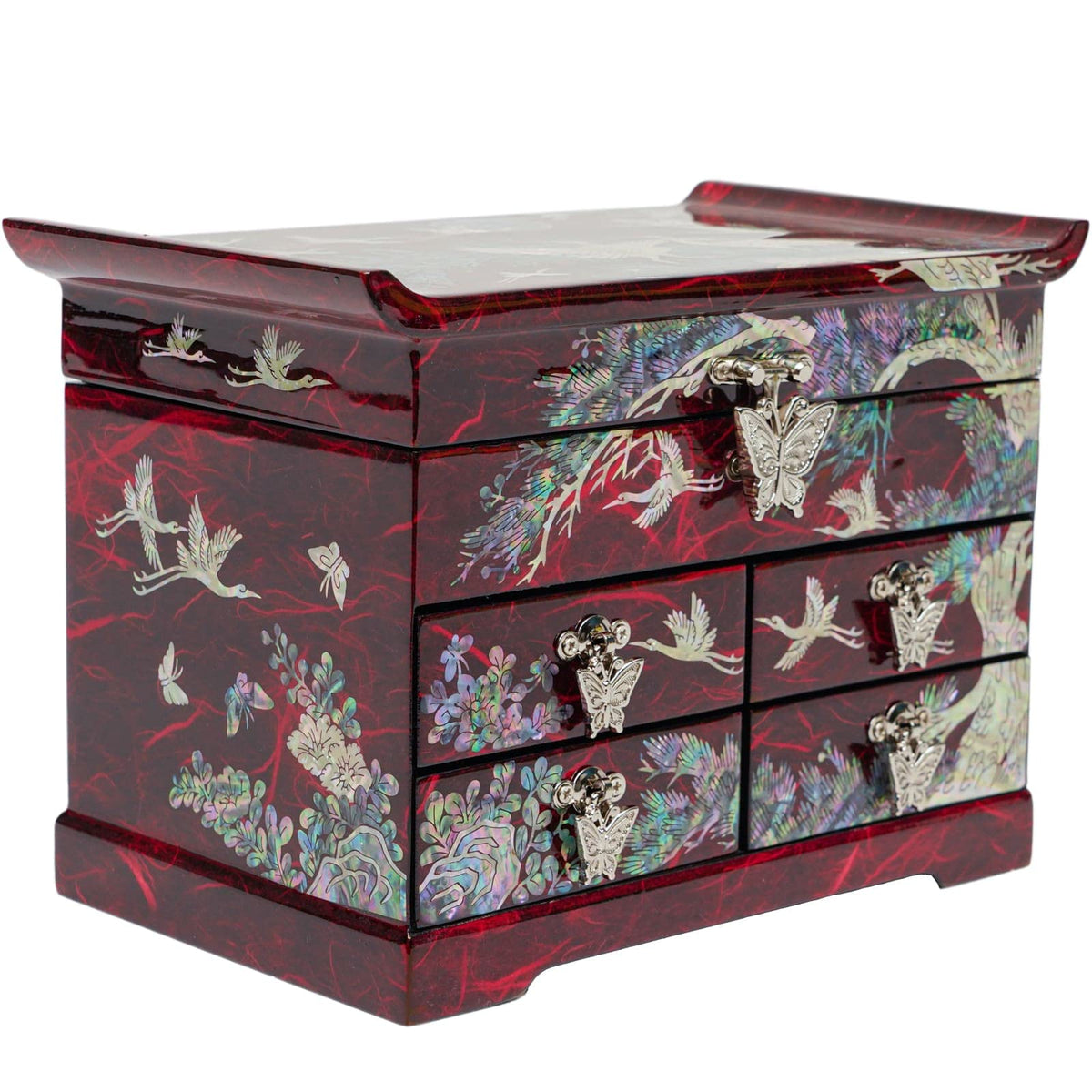 Mother of Pearl Jewelry Organizer Box (Crane_Red)