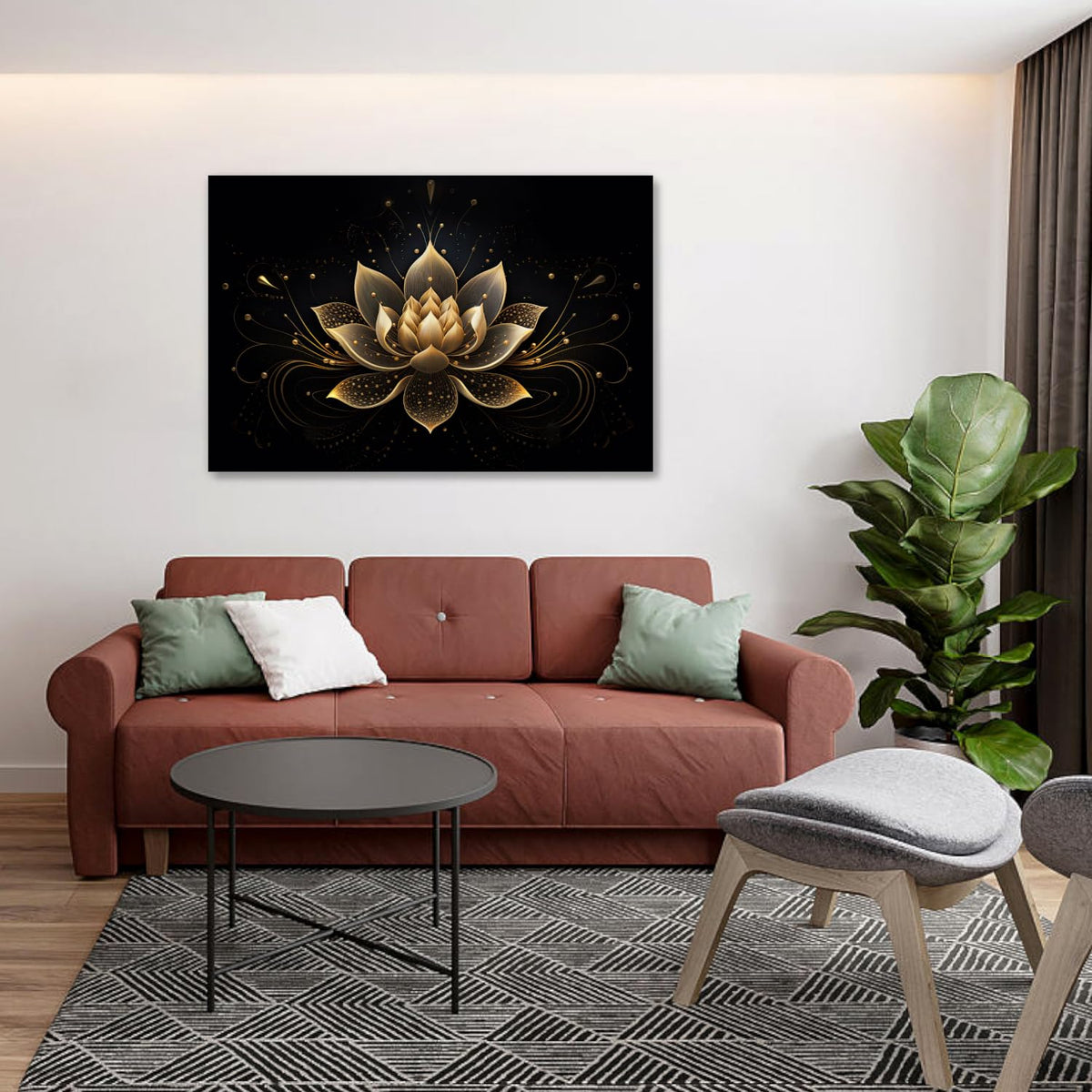 Zen Wall Art Black and Gold Lotus Painting Canvas Print Meditation Poster Flower Picture Vintage Artwork for Spiritual Room Bathroom Living Room Home Decor Framed (30"L x 20"W / A - Black and Gold Lotus)
