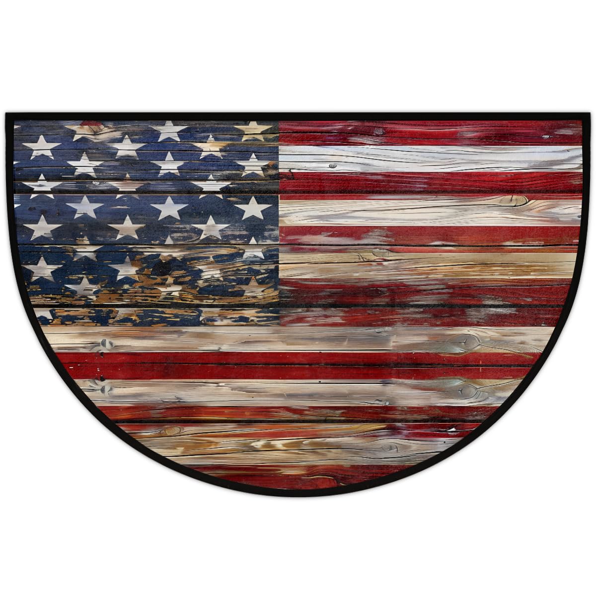Old Wooden American Flag Half Round Door Mat Indoor Entrance Low Pile Non Slip Absorbent Semi Circle Welcome Mats Doormats 36x24 in Floor Mats for Home Kitchen (Old Wooden American Flag)