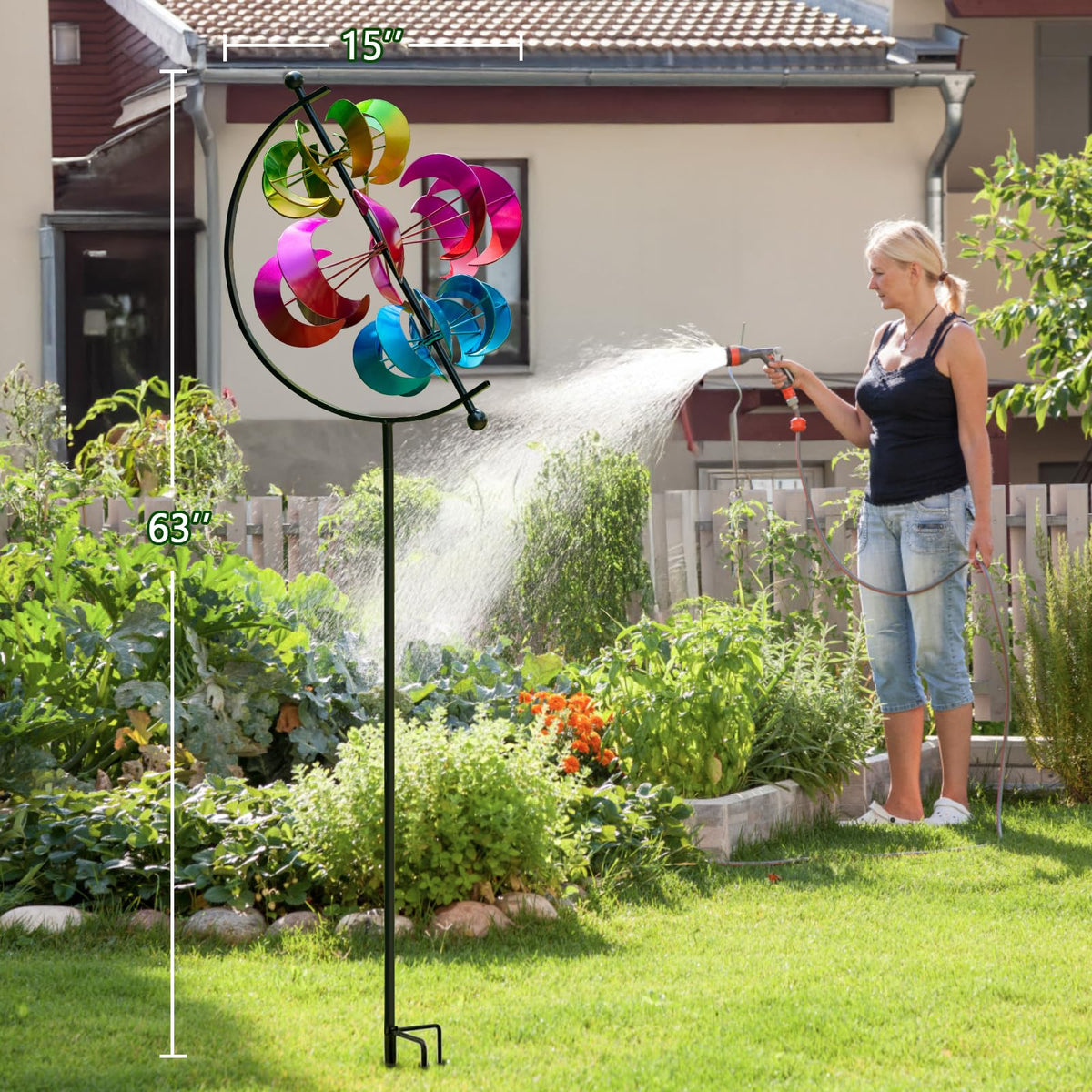 Large Metal Wind Spinner for Garden and Yard (Moons - Pumpkin)