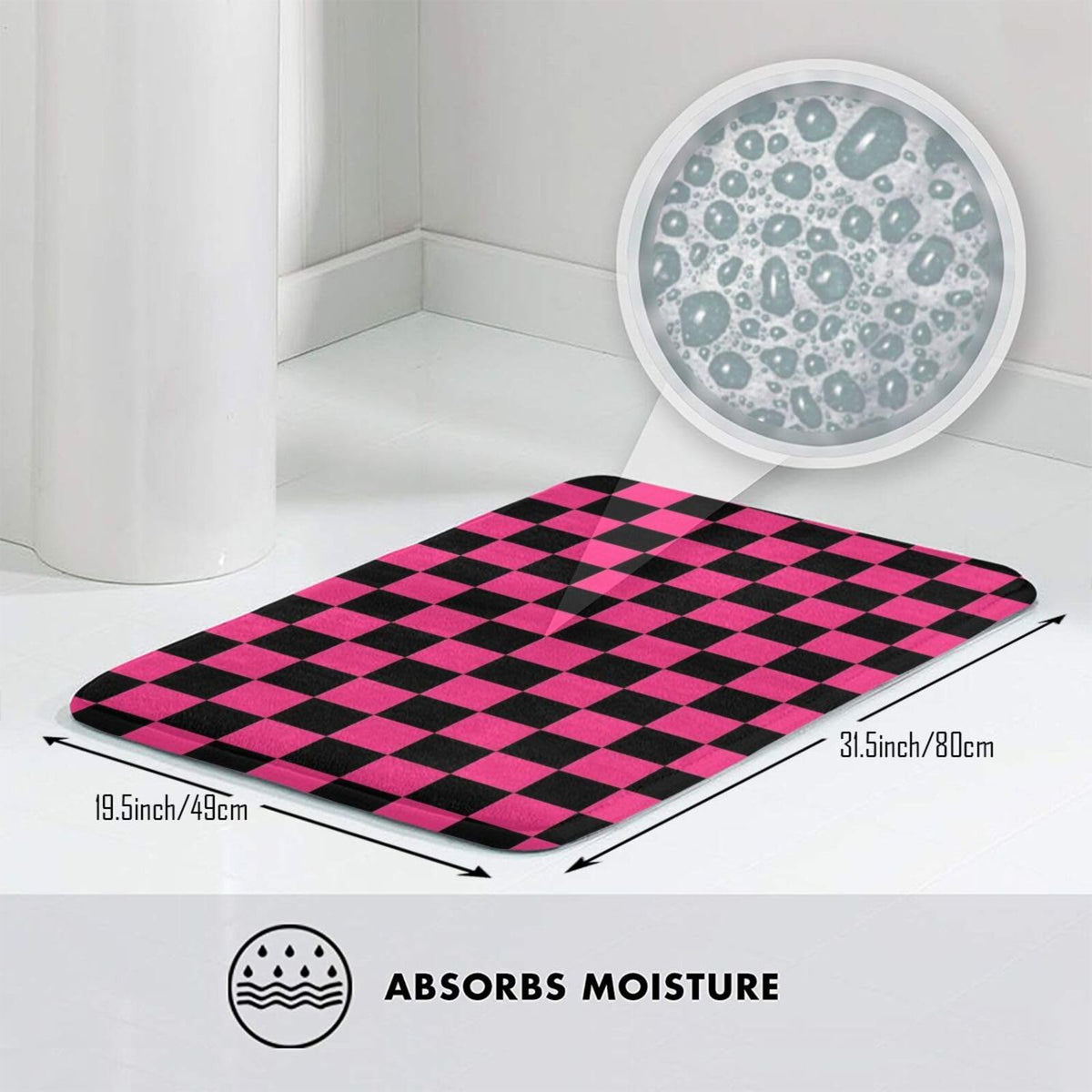 Pink Black Checkered Bath Mat Non (1'8" x 2'8" (Rectangular) / Pink Black Checkered)