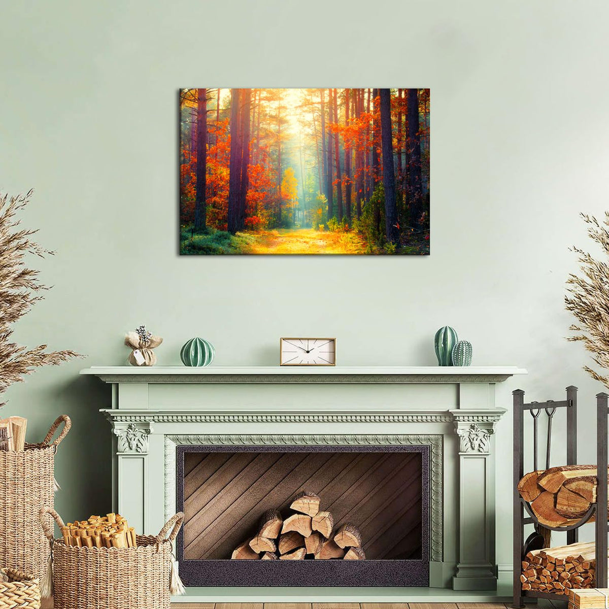 Large Fall Forest Wall Art Autumn Landscape Wall Decor for Living Room Bedroom Orange Maple Leaves Pictures Nature Scenery Canvas Prints Sunrise Tree Paintings Artwork Kitchen Home Decorations 24x36" (36"L x 24"W / Fall Forest)