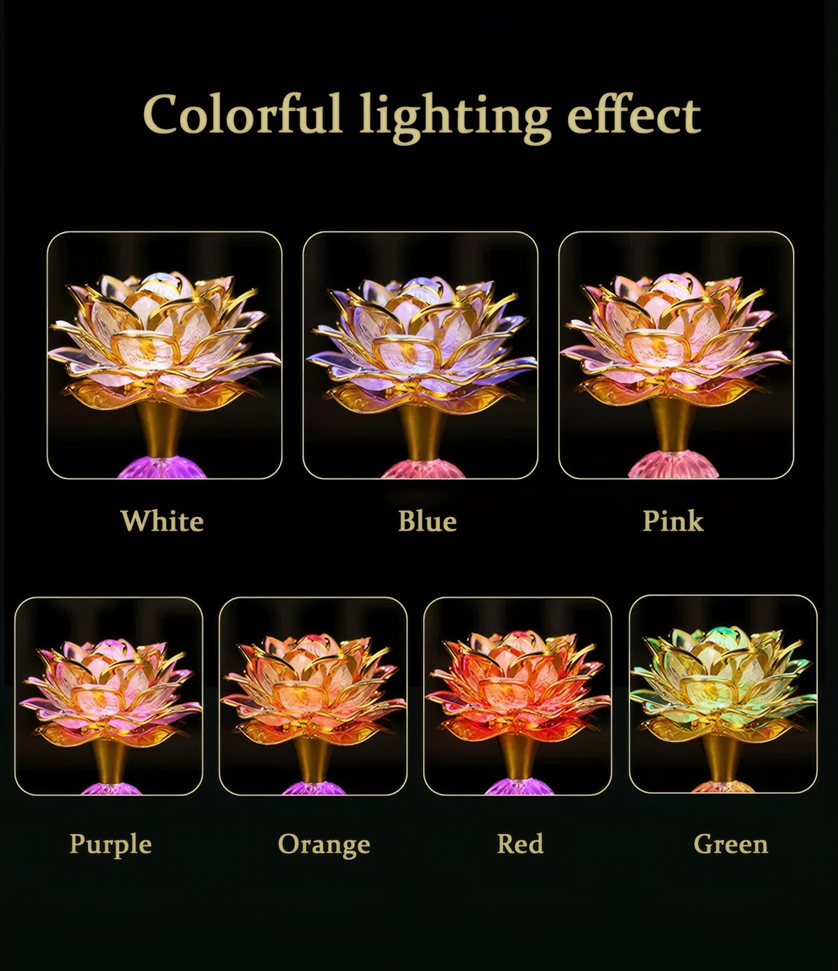 2Pack Colorful LED Lotus Buddhist Lamp (Bright Gold)