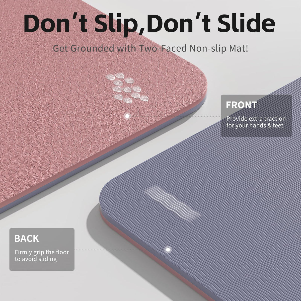 TPE Yoga Mat 8mm Thick Non (Deep Pink&Grey)