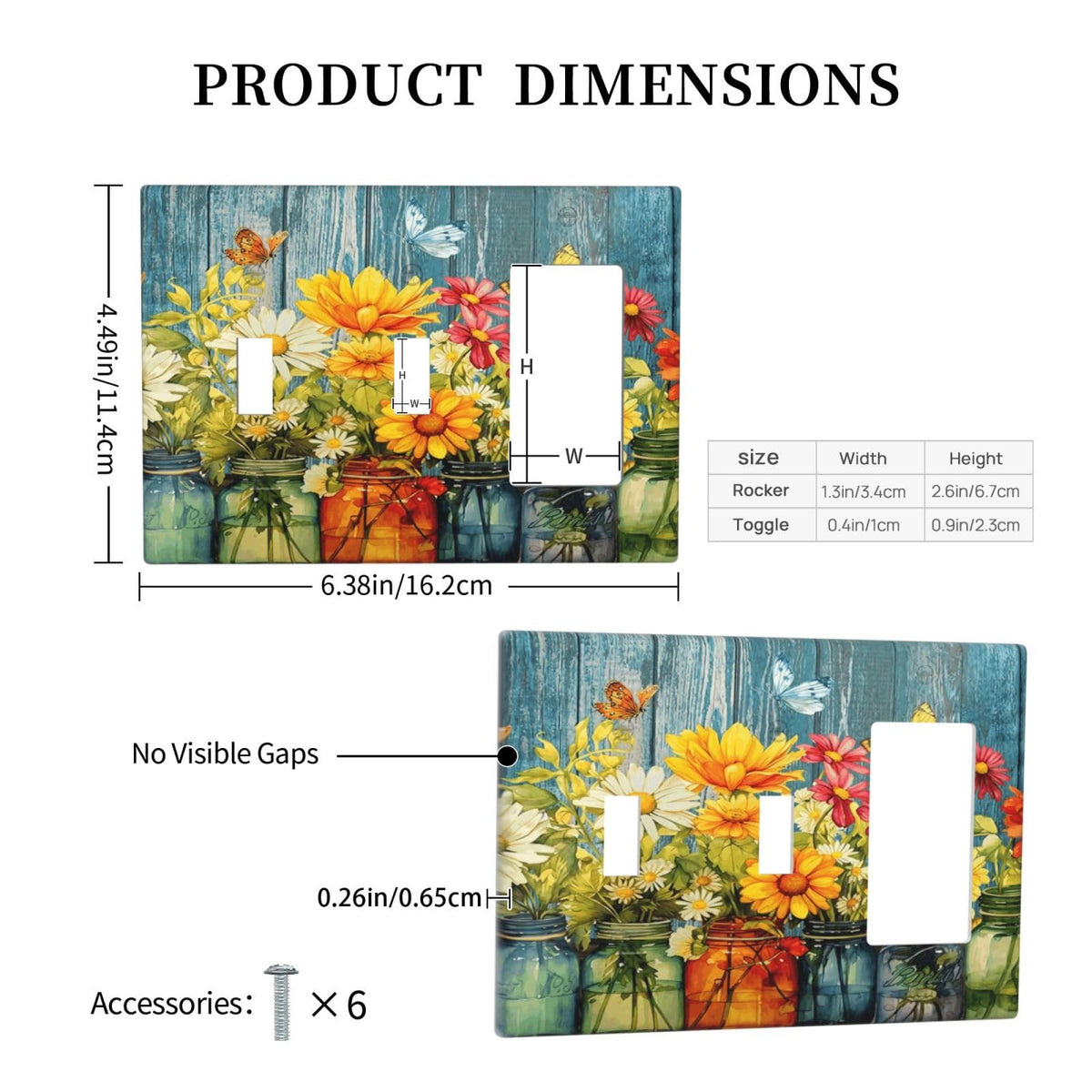 Country Rustic Daisy Flower Butterfly 3 Gang 2 Toggle 1 Decorator (Country Rustic Daisy Flower Butterfly / 2 Toggle 1 Decorator)