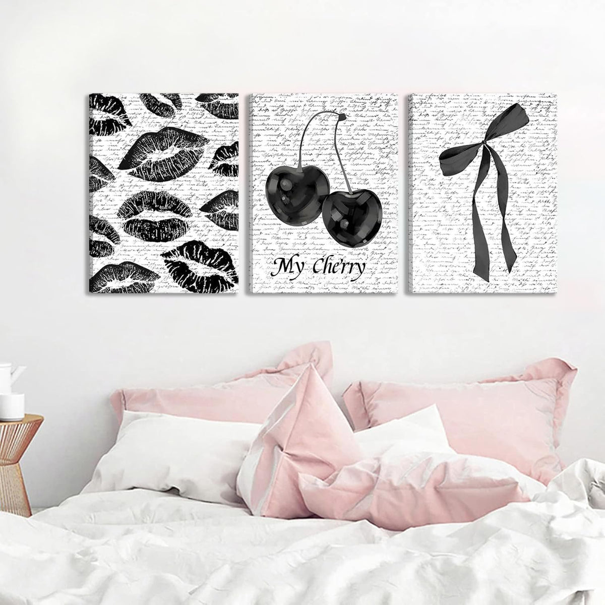 Black And White Canvas Wall Art Set of 3 (Black cherry canvas / 16L"x12W")