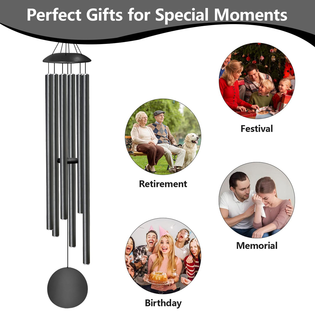 66" Wind Chimes for Outside Deep Tone (Black / 66 inches)