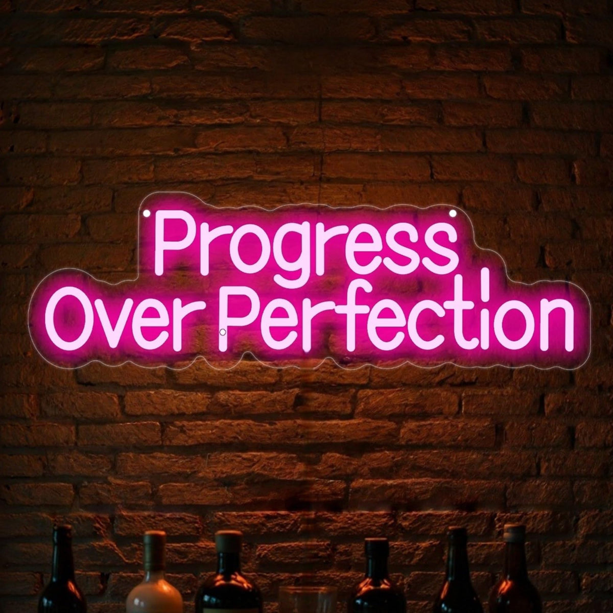 Progress Over Perfection Neon Sign Positive LED Wall Decor (Progress-Pink)