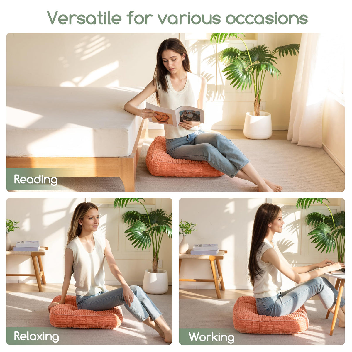 Floor Pillow Cushion for Adults (Square Coral / 4" Thick(Pack of 2))