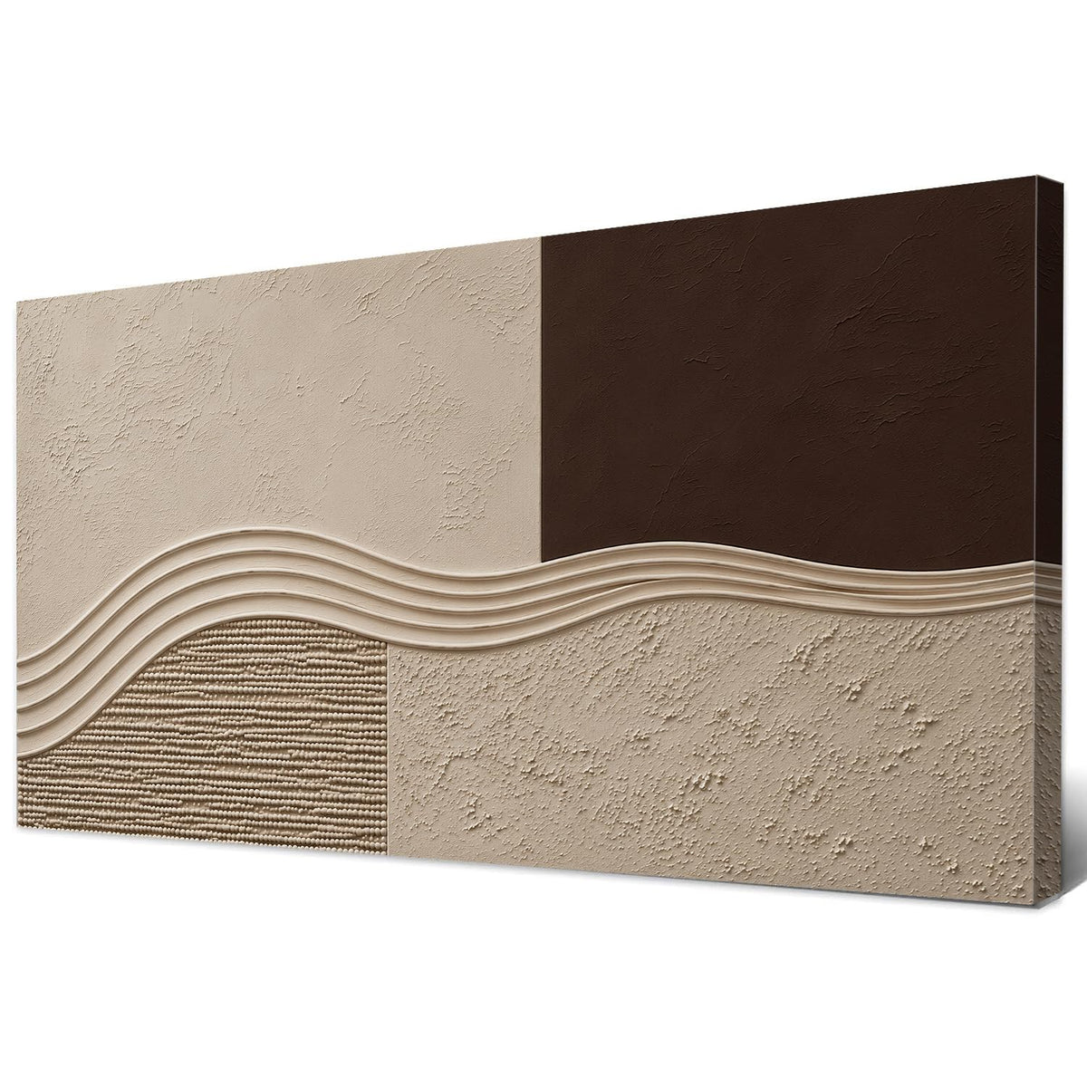 Neutral Textured Canvas Wall Art for Living Room (40"L x 20"W / Brown Neutral)