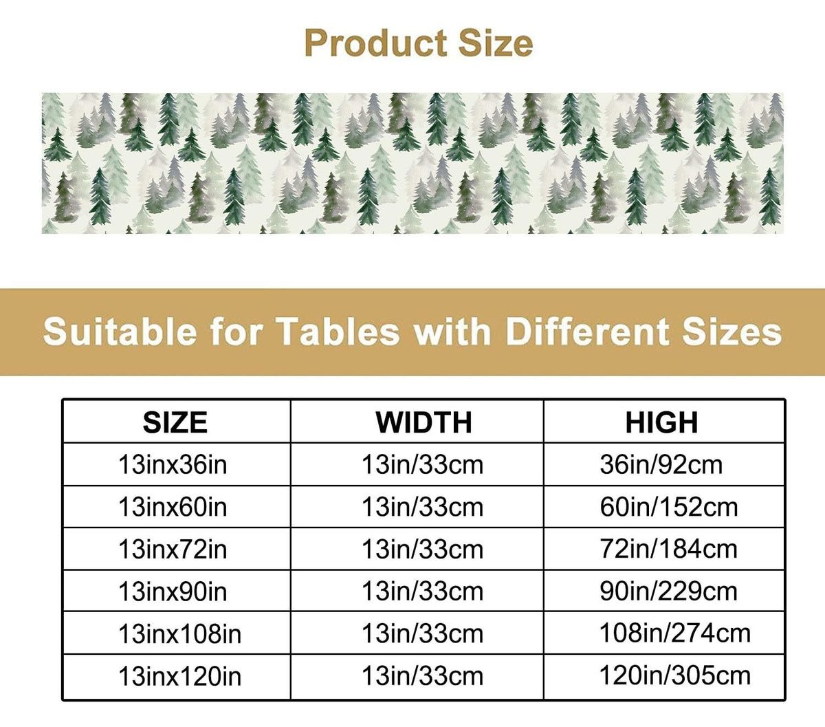 Green Forest Tree Table Runner Watercolor Fantasy Magical Woodland Landscape Nature Botancial for Tabletop Party Holiday 13x108 inch (13x108inch / Forest-2)