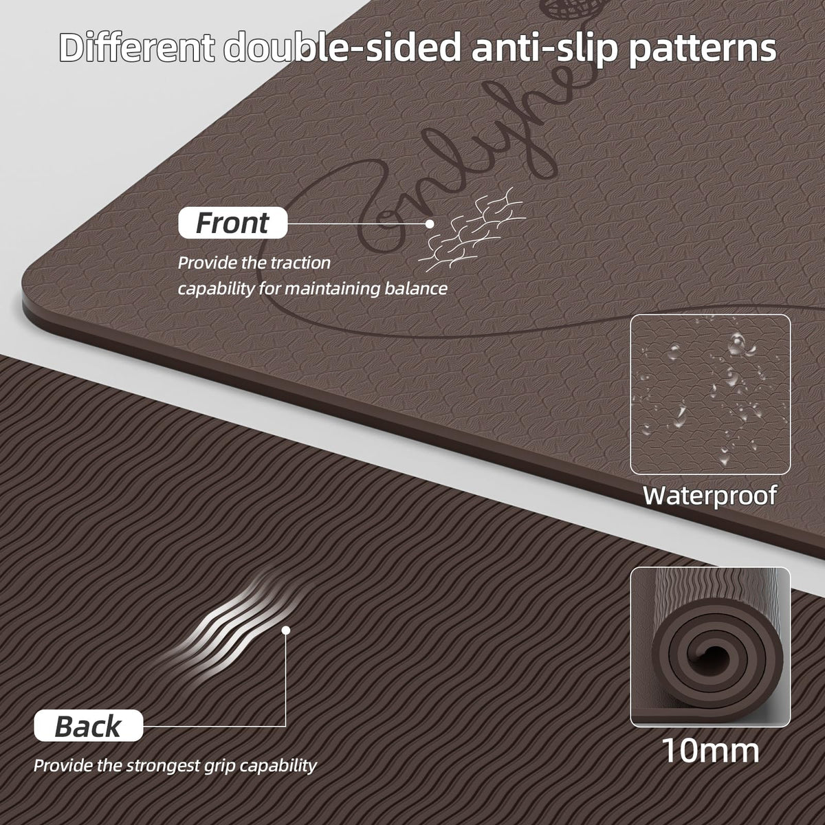 Extra Large Yoga Mat 10mm Thick (Light brown + Dark brown)
