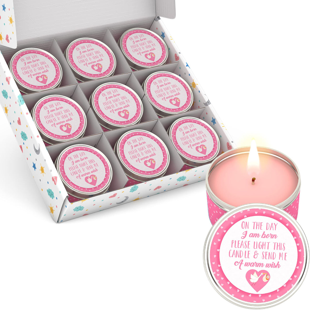Baby Shower Candle Favors Gift Set (Pink-1-9pk)