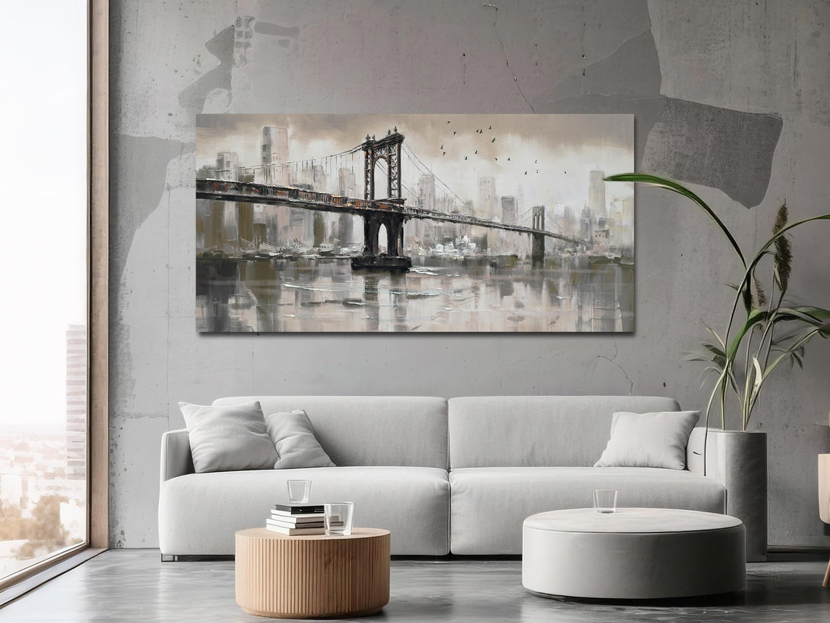Vintage Brooklyn Bridge Canvas Wall Art Decor (Brown CityScapes / 40"L x 20"W)