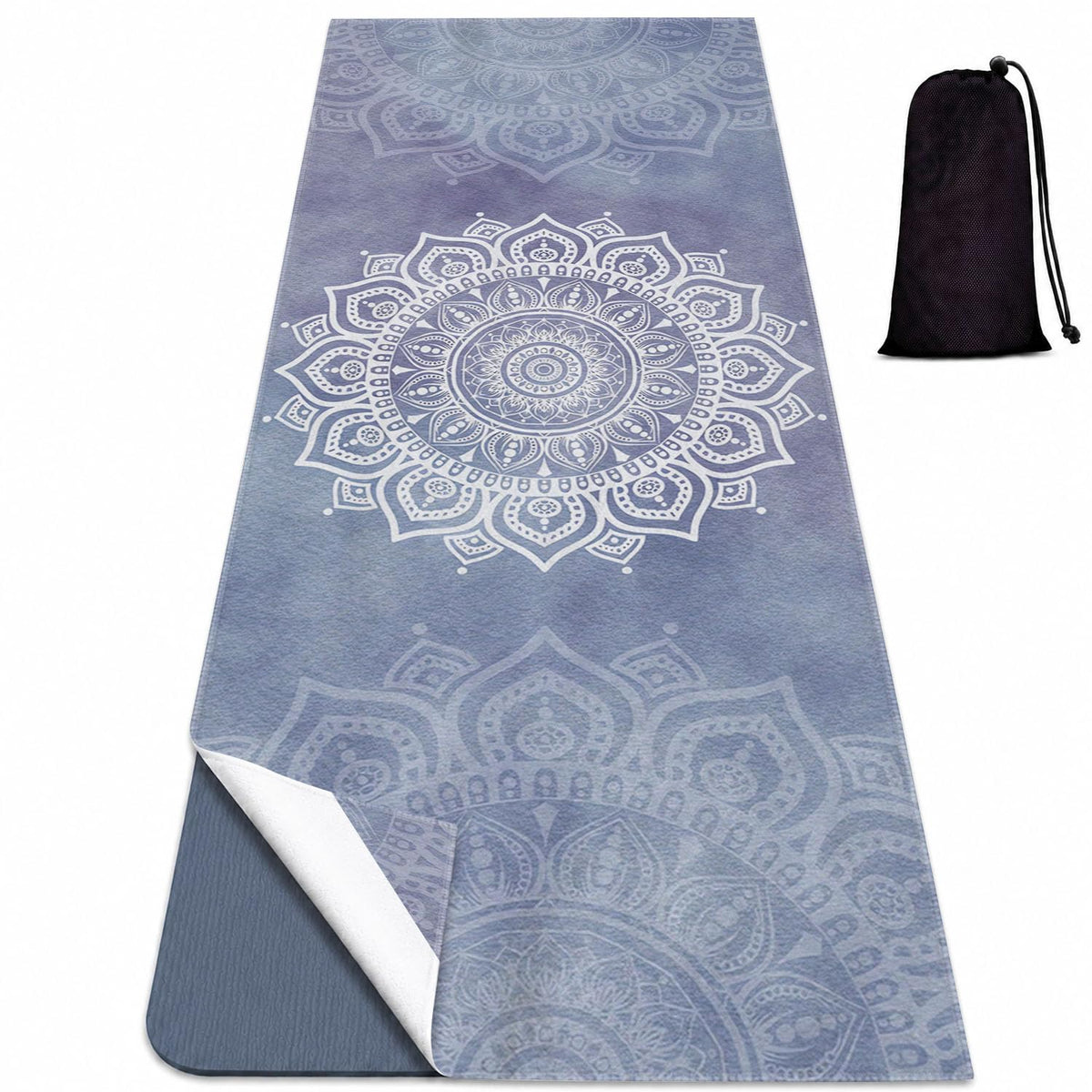 Yoga Mat Towel (Blue Flower-02 / Large)