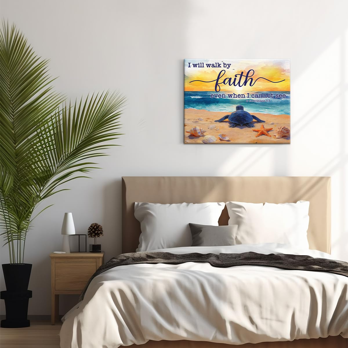 Sea Turtle Christian Canvas Wall Art Beach Ocean Sea Turtle Print Picture (Christian Sea Turtle)