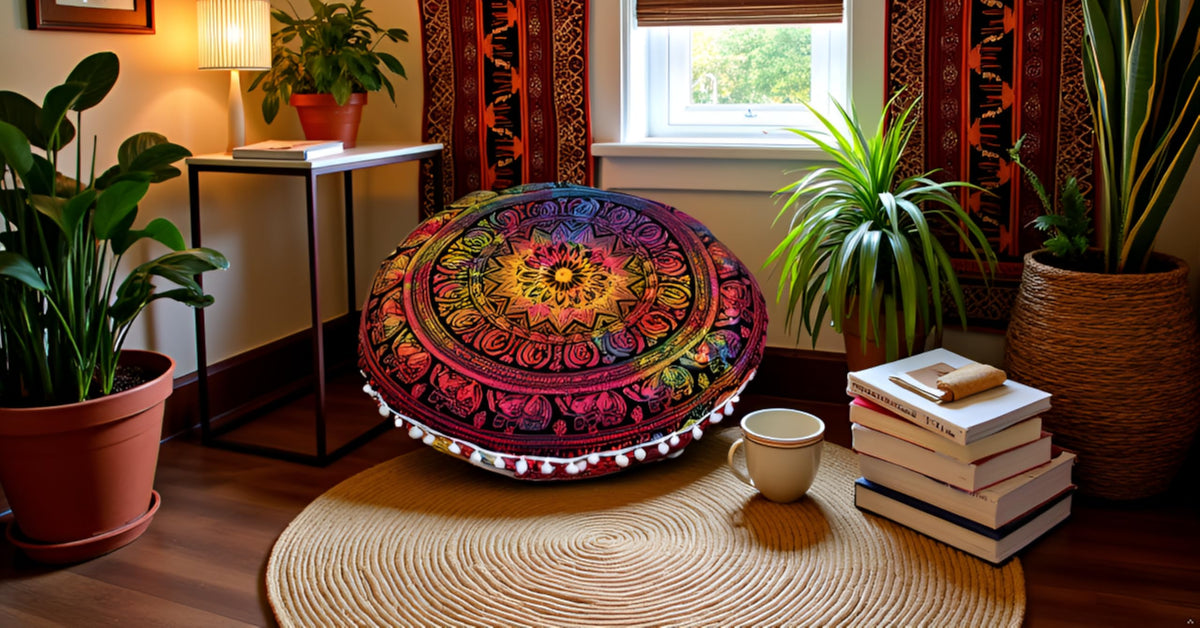 32 Inch Meditation Floor Pillow Cover Round Pillow Seating Hippie Decorative Adults Bohemian Mandala Cushion Cover Outdoor Living Room Throw Ottoman Poufs Cover (32" / Multi Elephant)