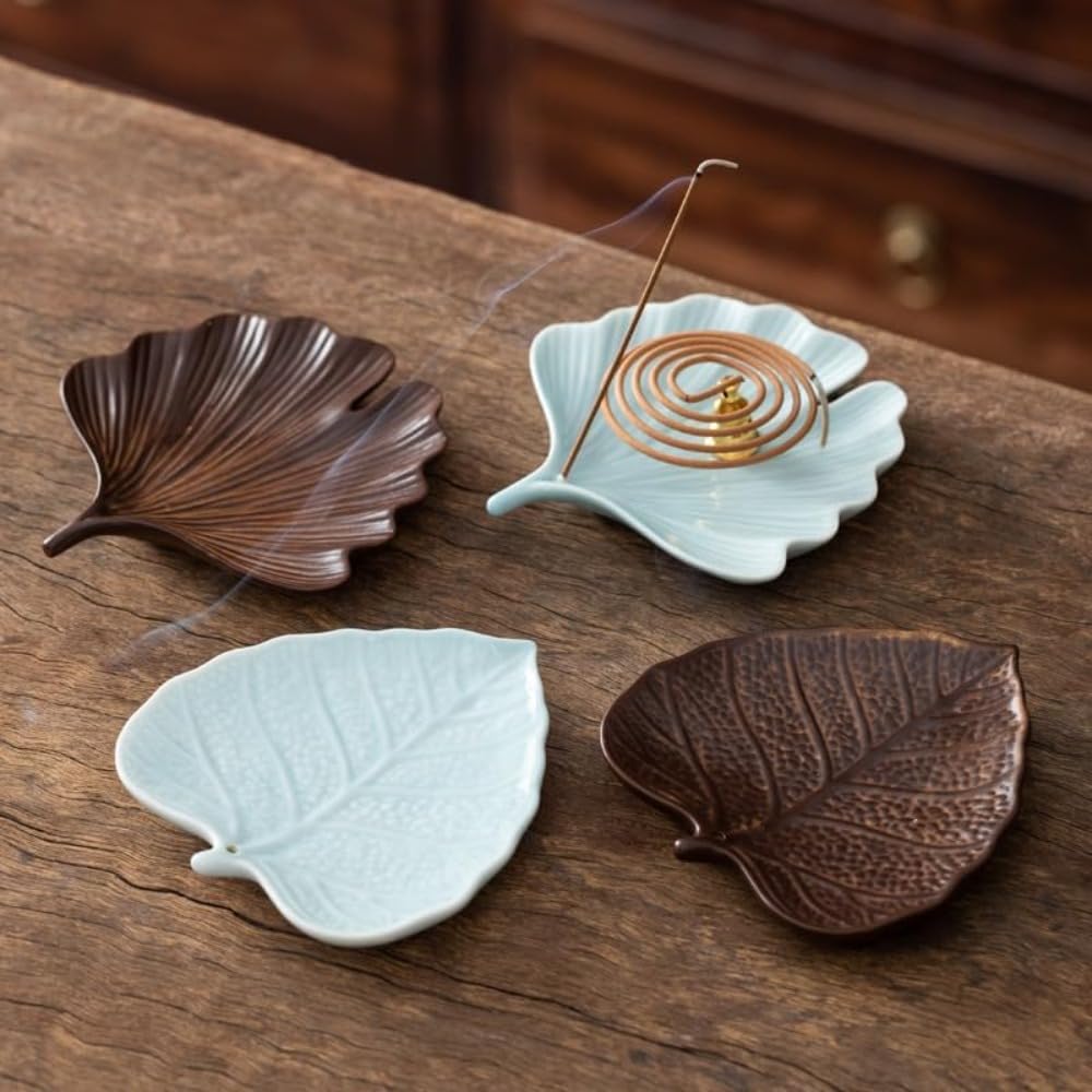 Handmade Ceramic Incense Burner Holder (Ancient-style - Bodhi Leaves)
