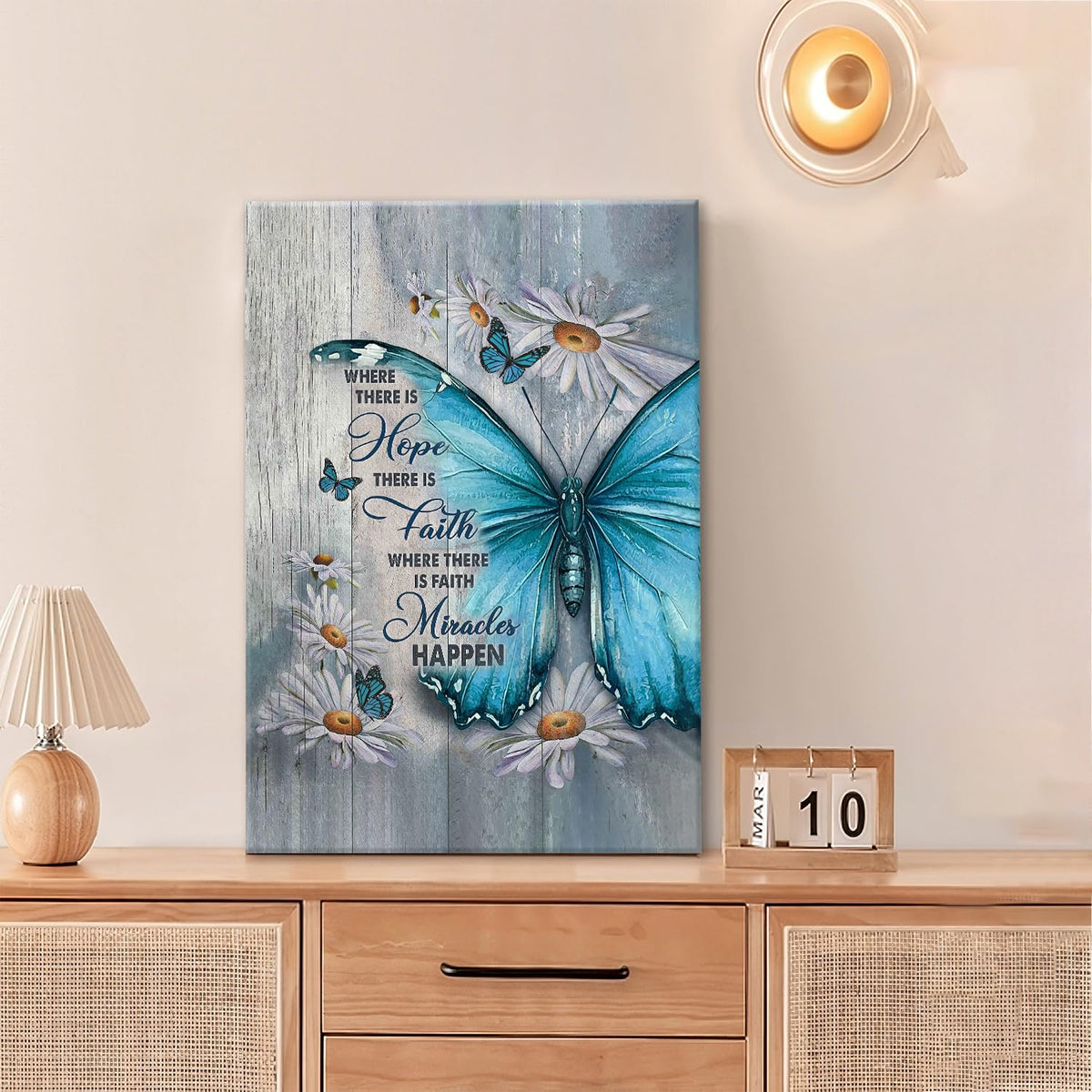 Farmhouse Butterfly Daisy Canvas Wall Art Rustic Teal Butterfly Pictures Wall Decor Inspirational Hope Faith Quotes Prints Painting Framed Artwork for Bathroom Bedroom Living Room Office 16"x24" (24"L x 16"W / Daisy Butterfly)