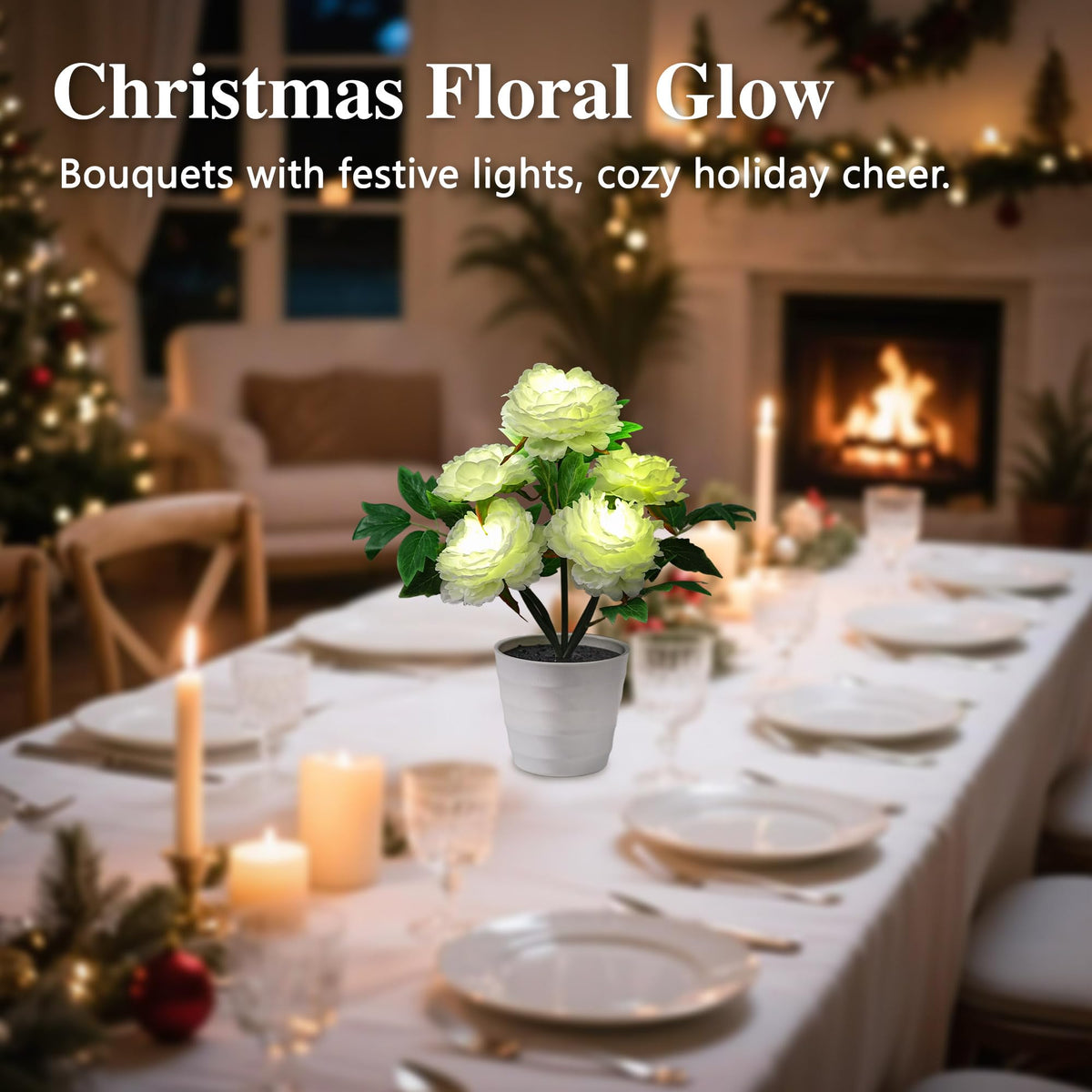 White Peony Artificial Flower Lamp (Peony-White)