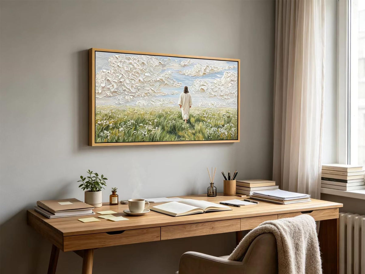 Jesus Canvas Wall Art Large Framed Textured Print Painting (Jesus / 32"L x 16"W)