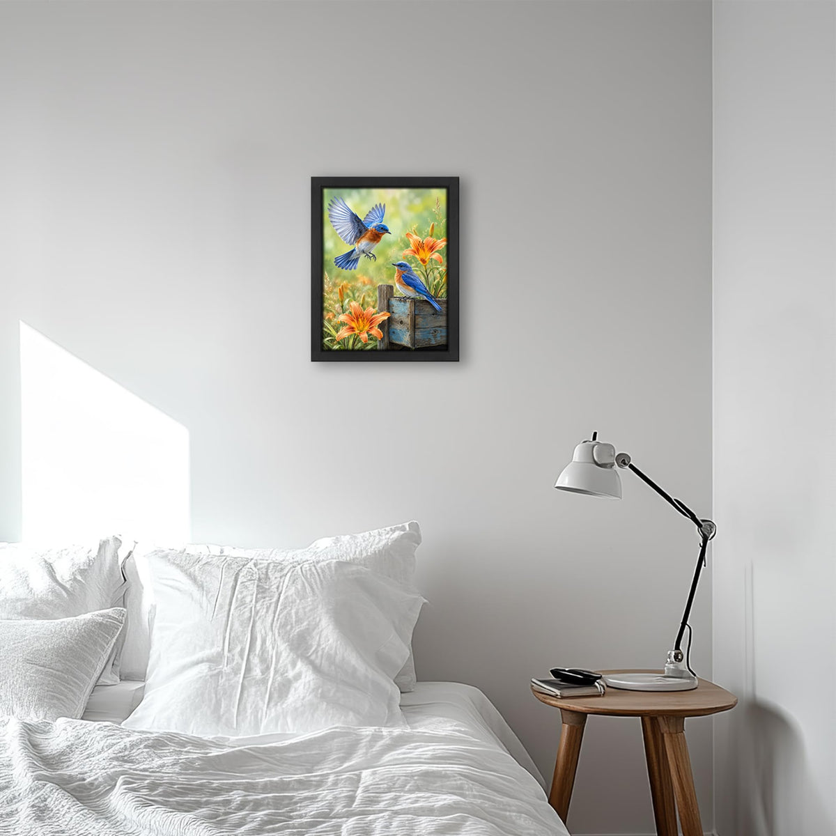 Bluebird Flower Decor Wall Art (Wall Art Framed 16 / 16"L x 12"W)
