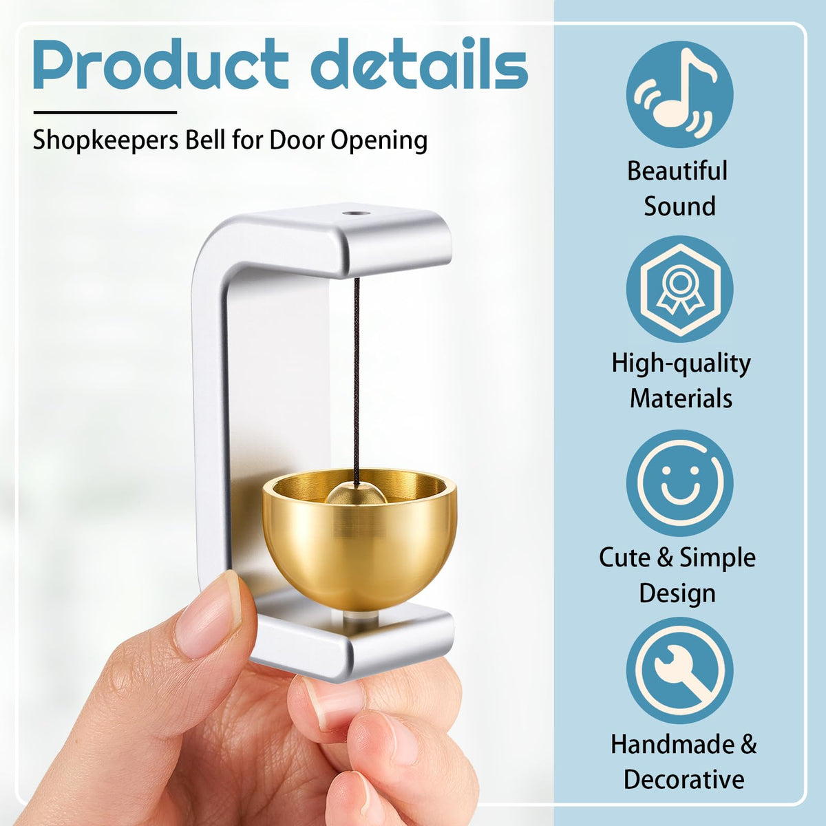 1 Pcs Magnetic Wooden Doorbell Chime (Metallic Silver)