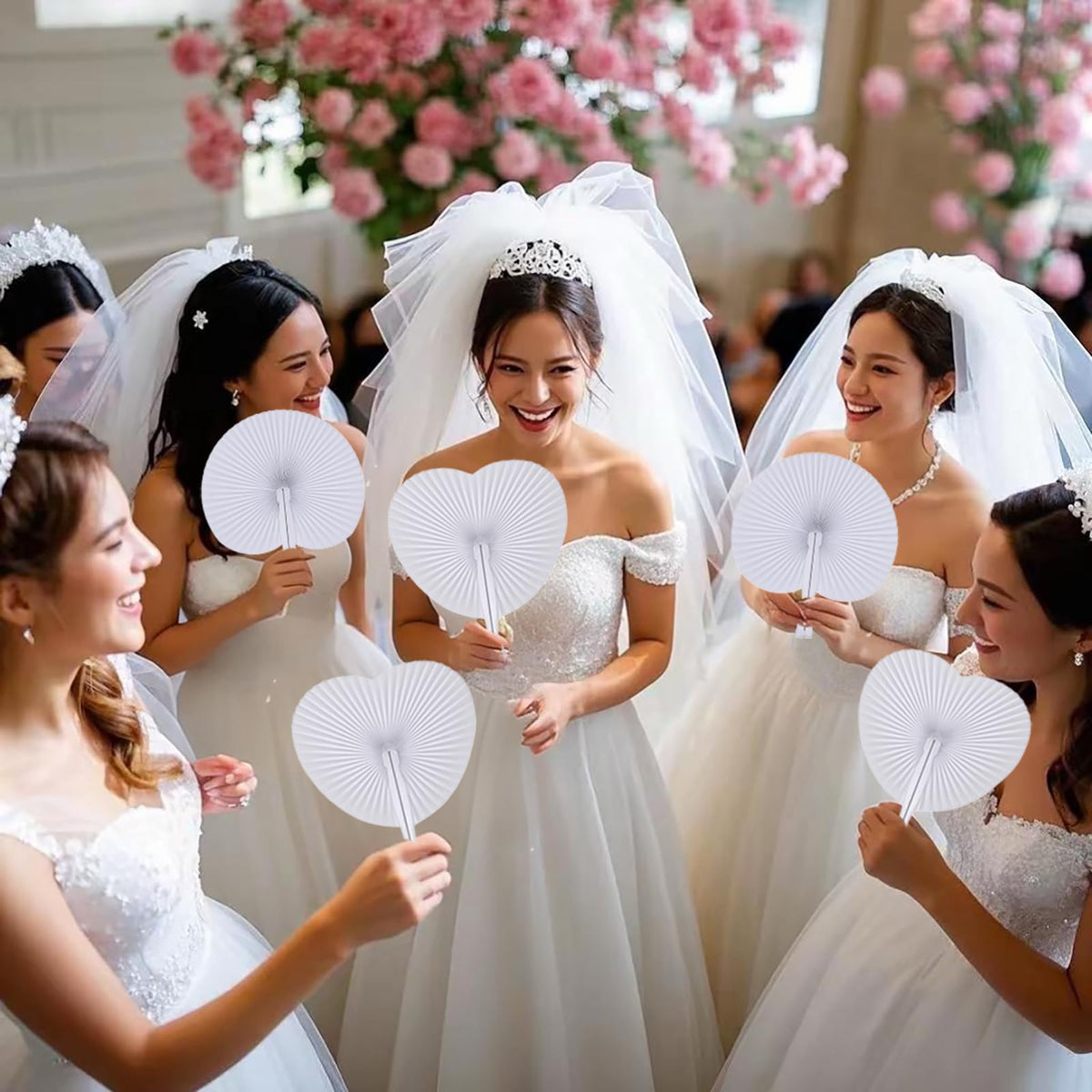 150 Pcs White Heart Paper Fans (White Heart / 150 PCS)
