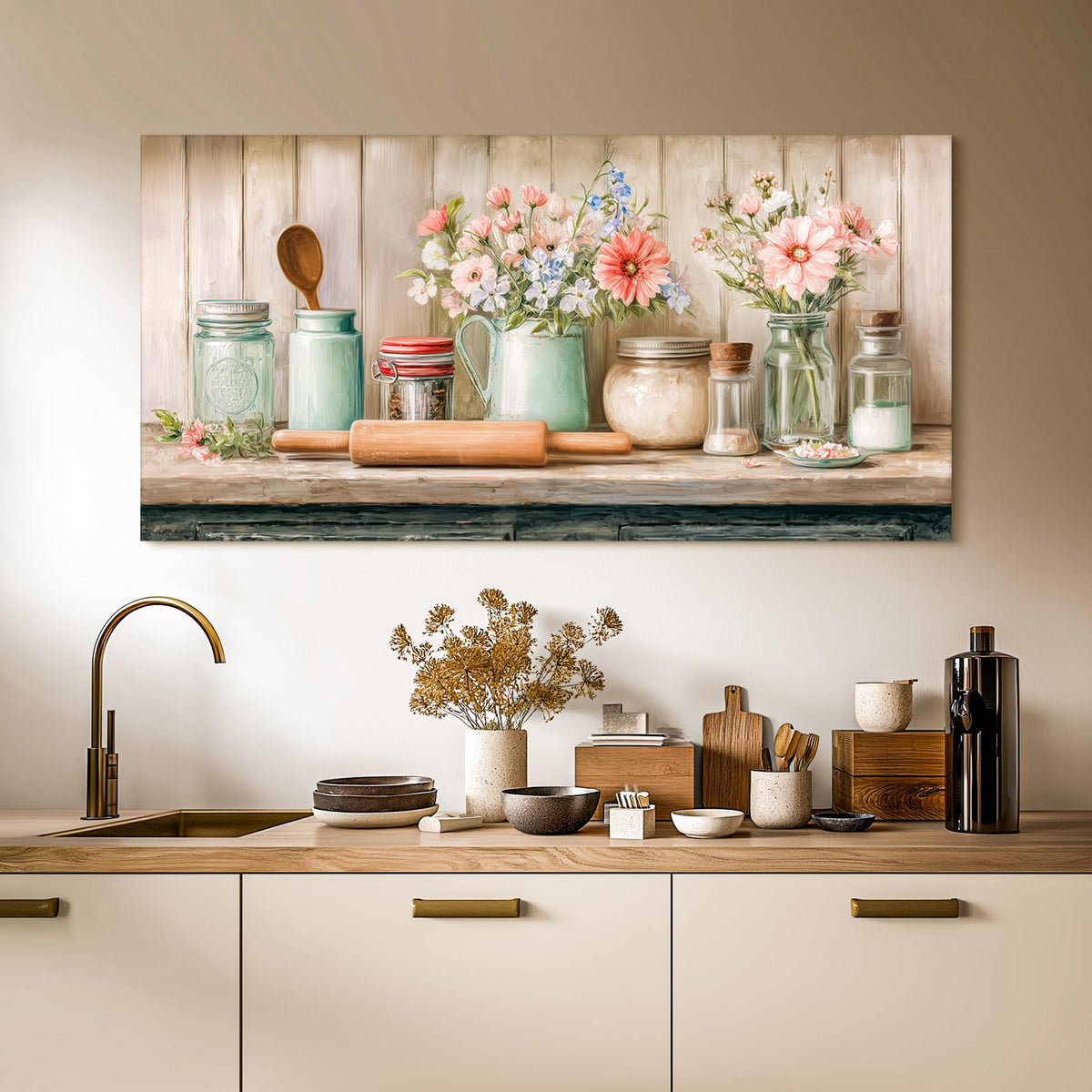 Oversized Large Vintage Kitchen Wall Art Prints (Farmhouse Vintage Kitchen / 58"L x 30"W)