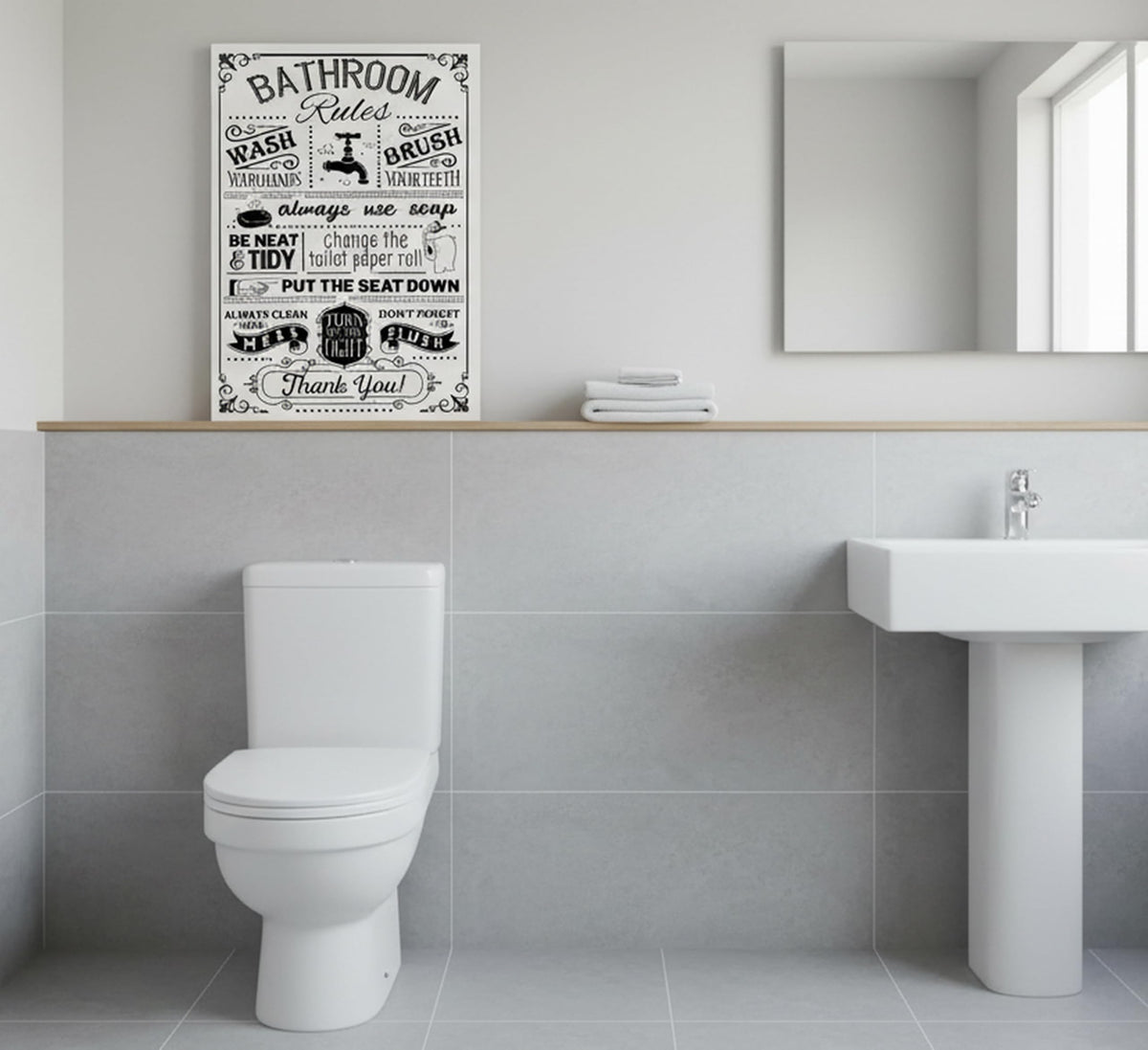 Funny Bathroom Rules Canvas Wall Art 12x16Inches (Fun Canvas / 16"L x 12"W)