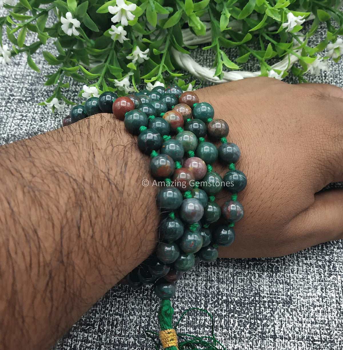 Bloodstone Buddhist Prayer Beads Japa Mala with 108 Meditation Beads (Hand Knotted / Bloodstone)