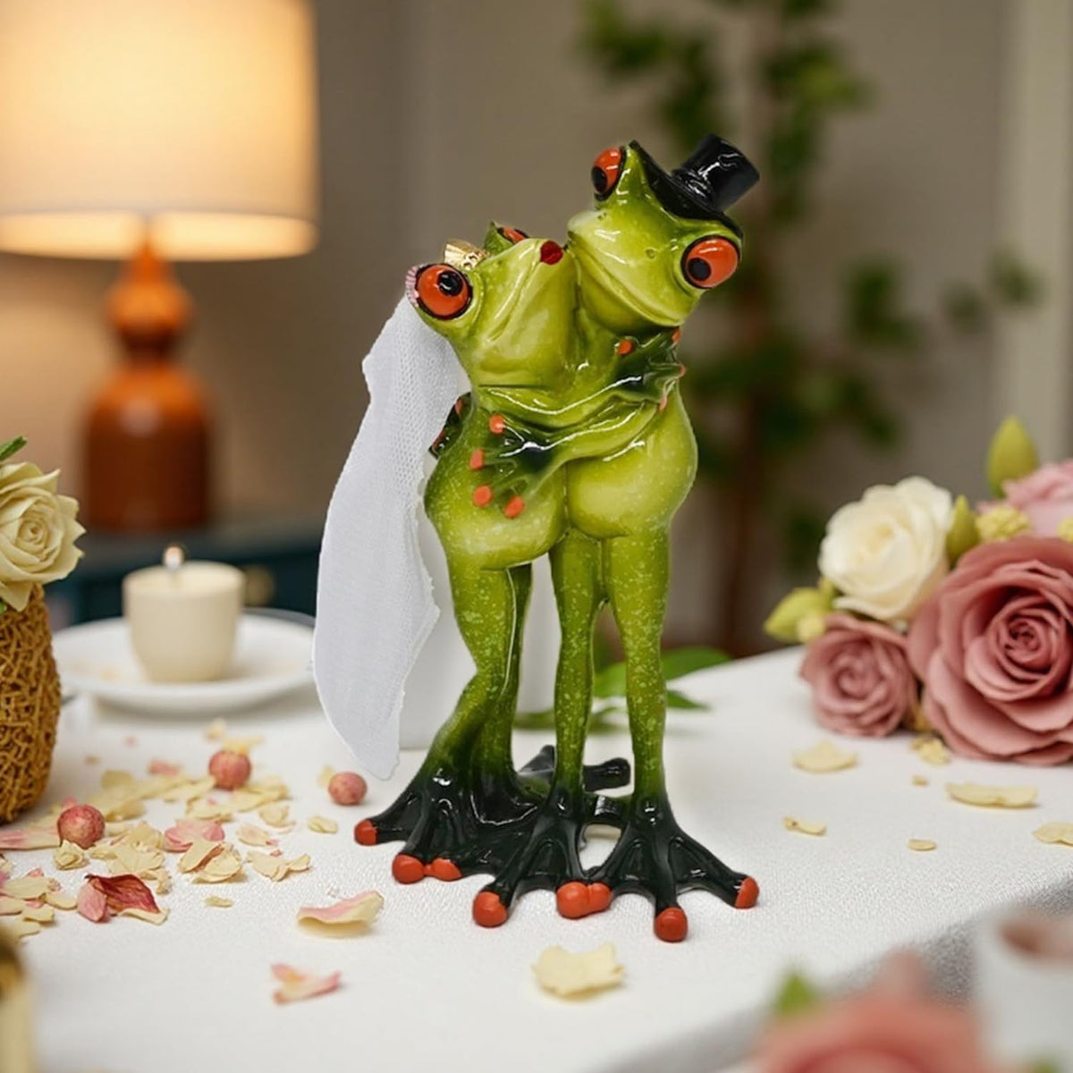 Frog Figurines Cake Topper Wedding Decorations Funny Small Desk Decor Shelf (Green Frog Lovers)