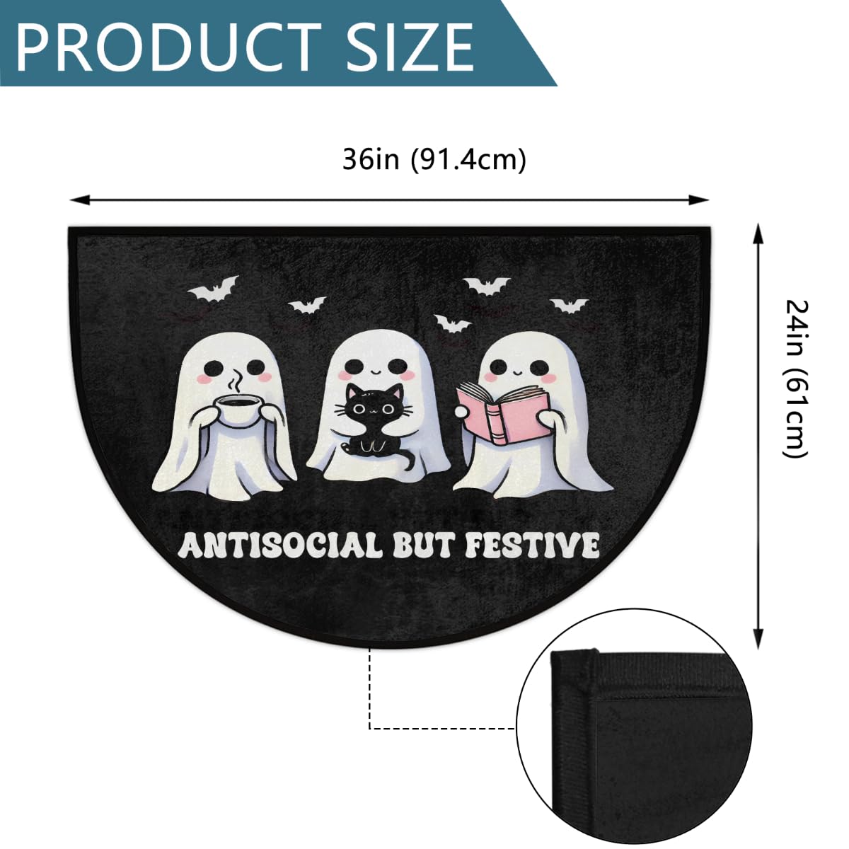 Halloween Half Round Doormat Halloween Cute Ghosts Semi Circle Rug Non Slip Outdoor Entrance Half Moon Rug Washable Front Floor Mat for Indoor Kitchen Bathroom Patio Fireplace Holiday Decor (Z:halloween)