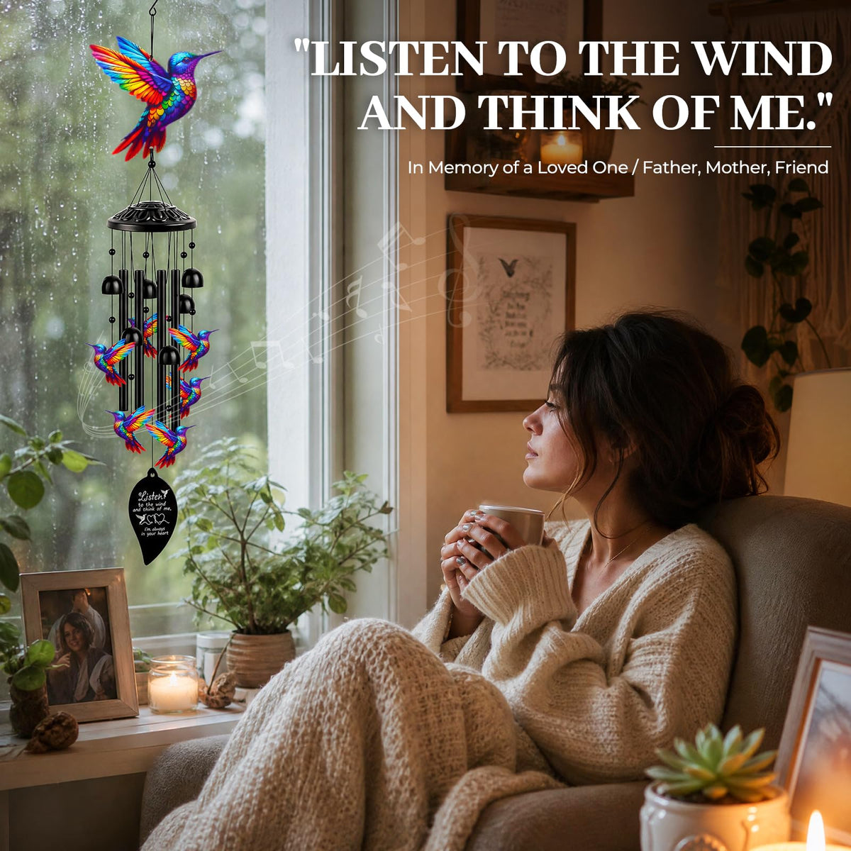 Metal Sympathy Wind Chimes for Loss of Loved One (Black)