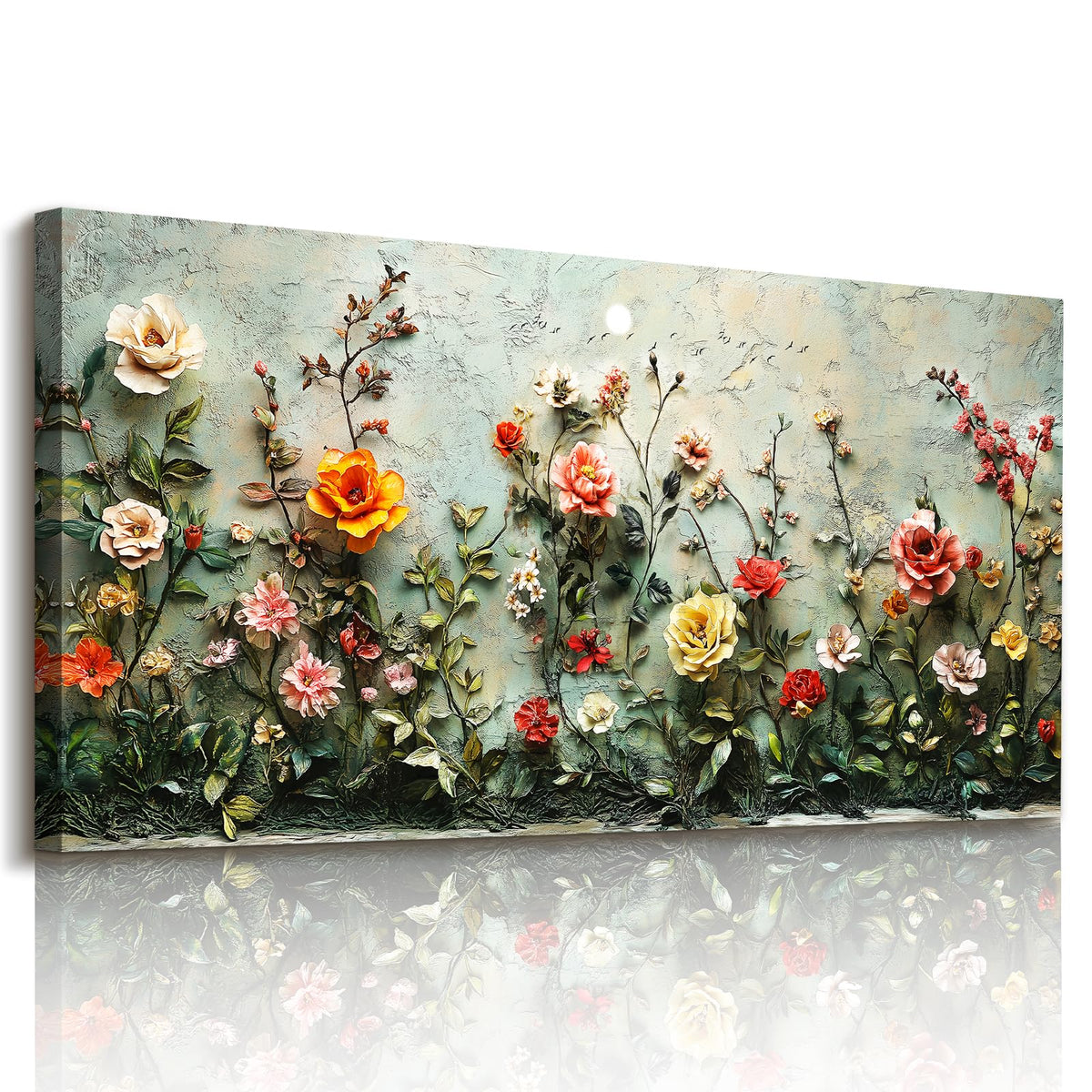 Floral Oversized Wall Art French Country Romantic Rose Retro Decor (Rose Manor / 57"L x 29"W)
